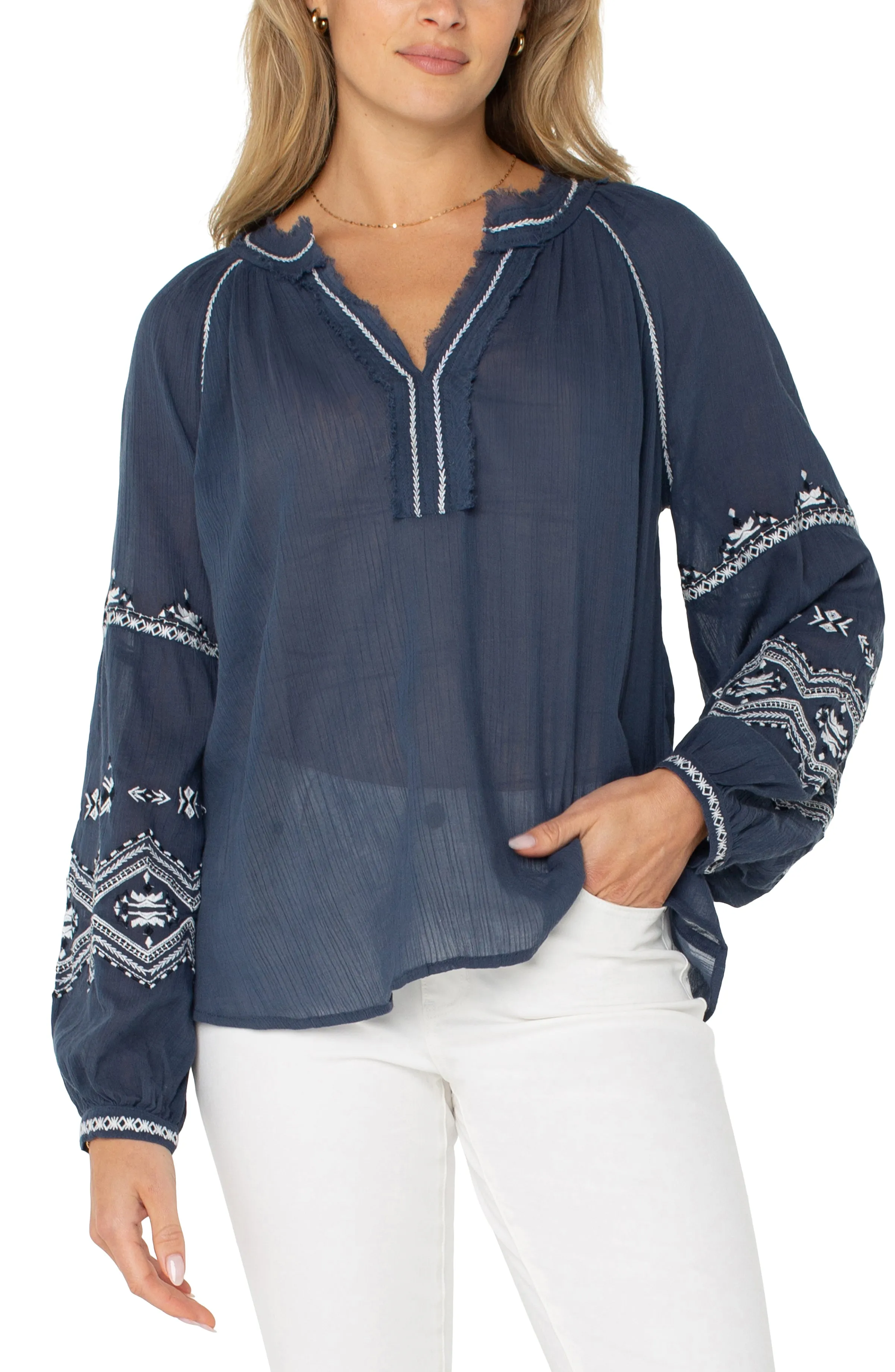 LONG SLEEVE RAGLAN WOVEN BLOUSE sold by Liverpool Jeans Company