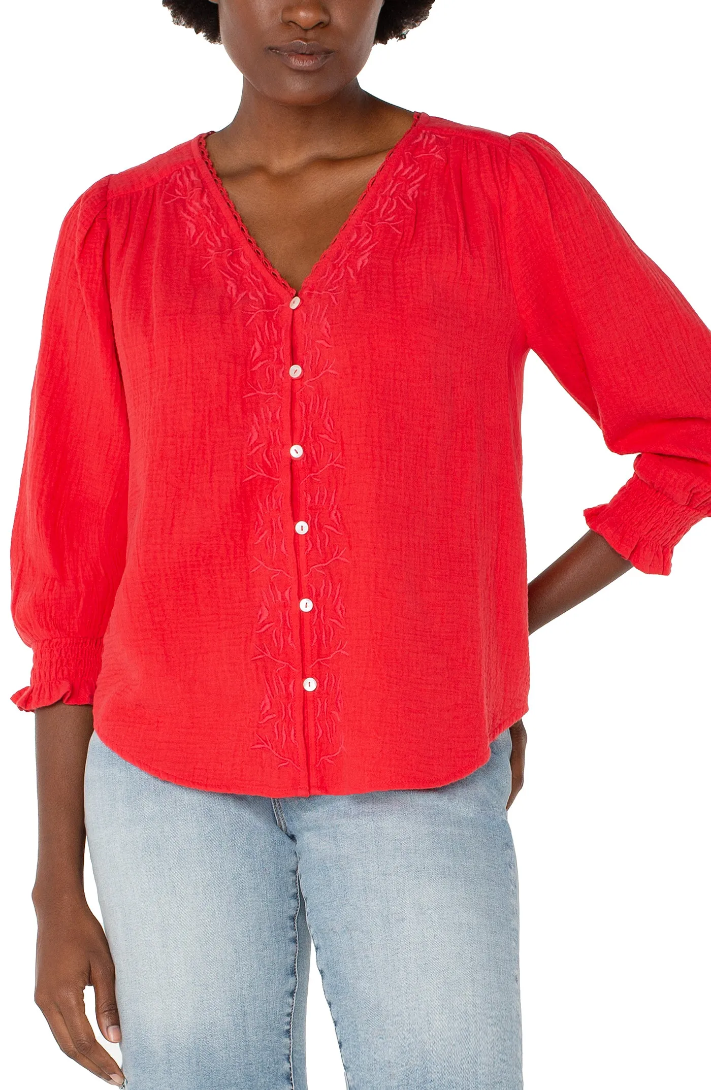 3/4 SLEEVE EMBROIDERED WOVEN BLOUSE sold by Liverpool Jeans Company product image thumbnail 3