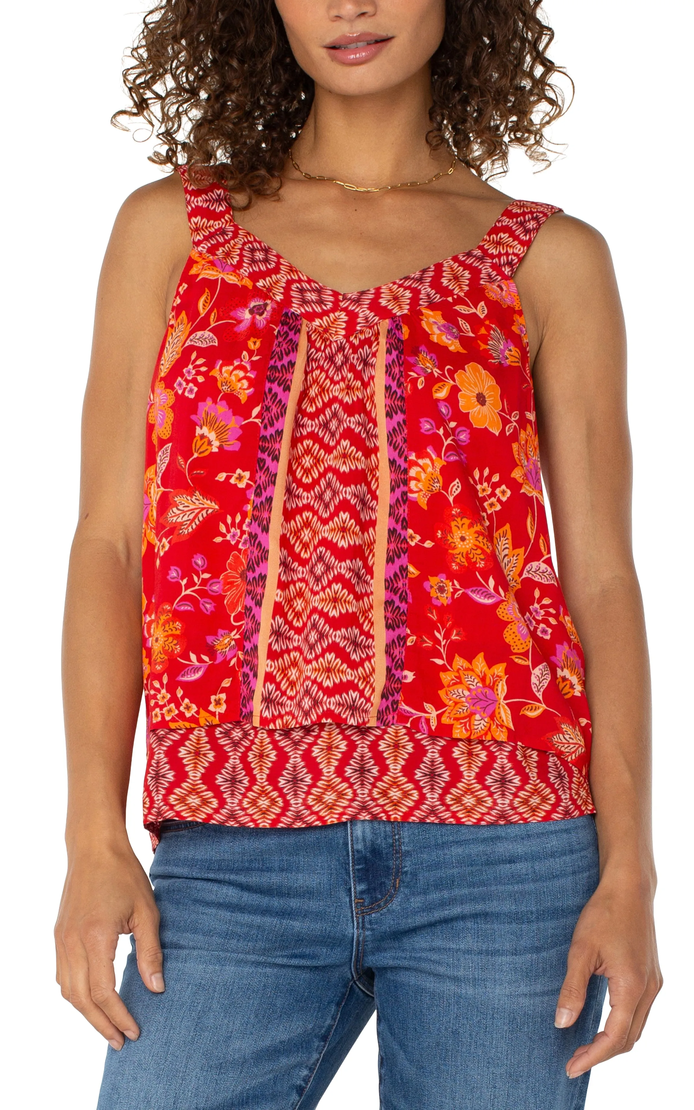 SLEEVELESS V-NECK WOVEN TANK sold by Liverpool Jeans Company