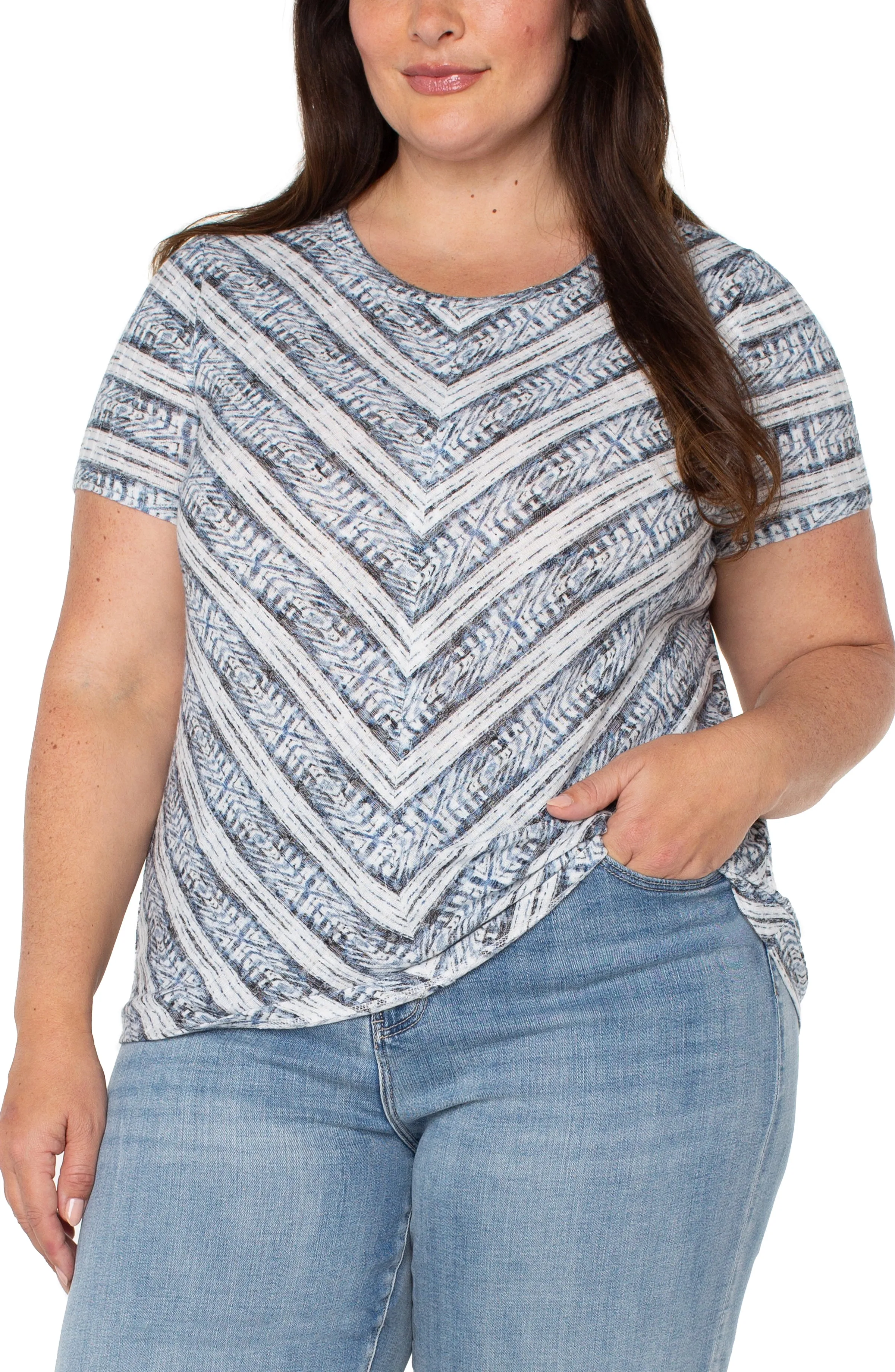 SHORT SLEEVE KNIT TOP WITH MITER sold by Liverpool Jeans Company product image thumbnail 4