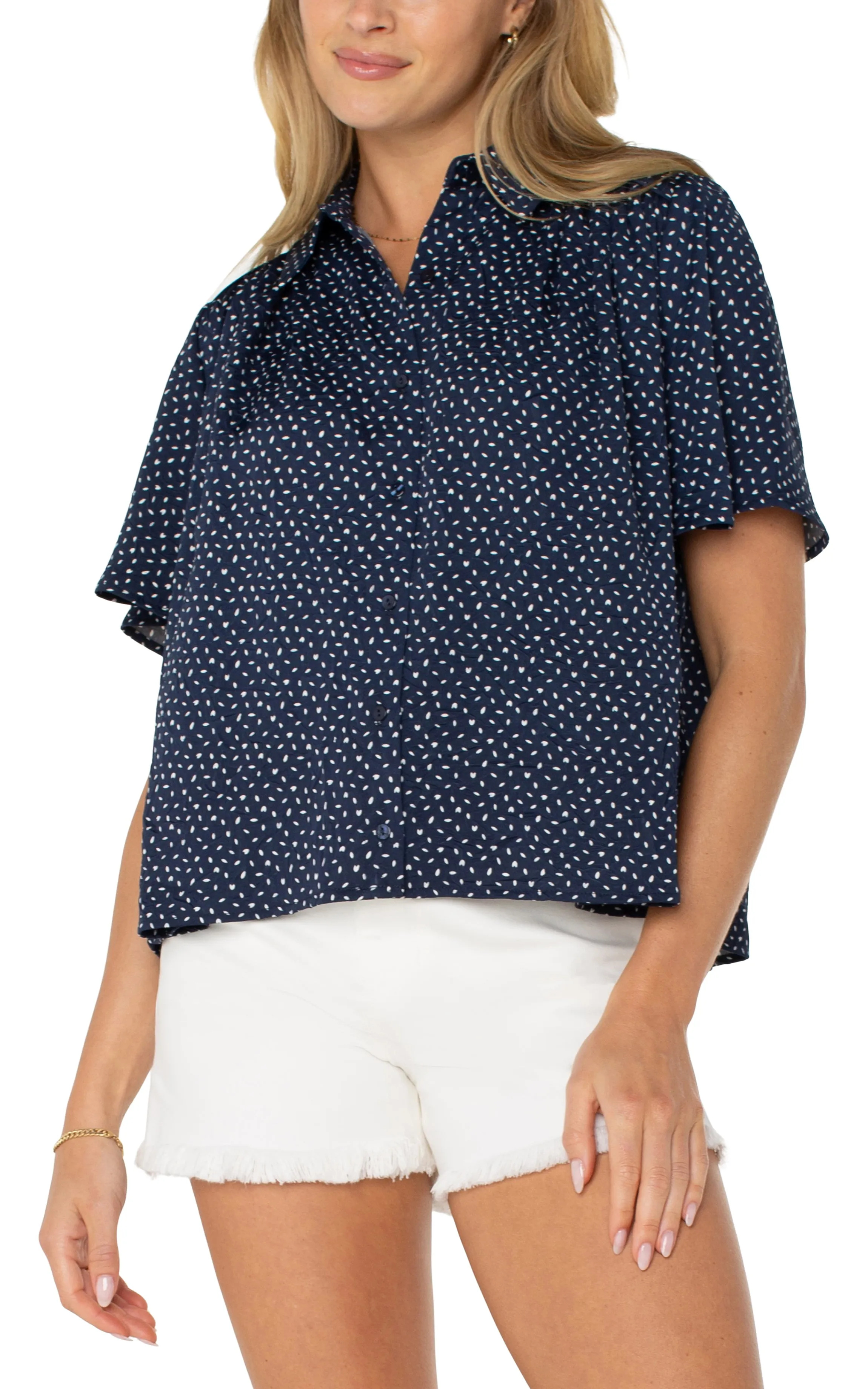 1/2 SLEEVE SHIRRED WOVEN BLOUSE sold by Liverpool Jeans Company