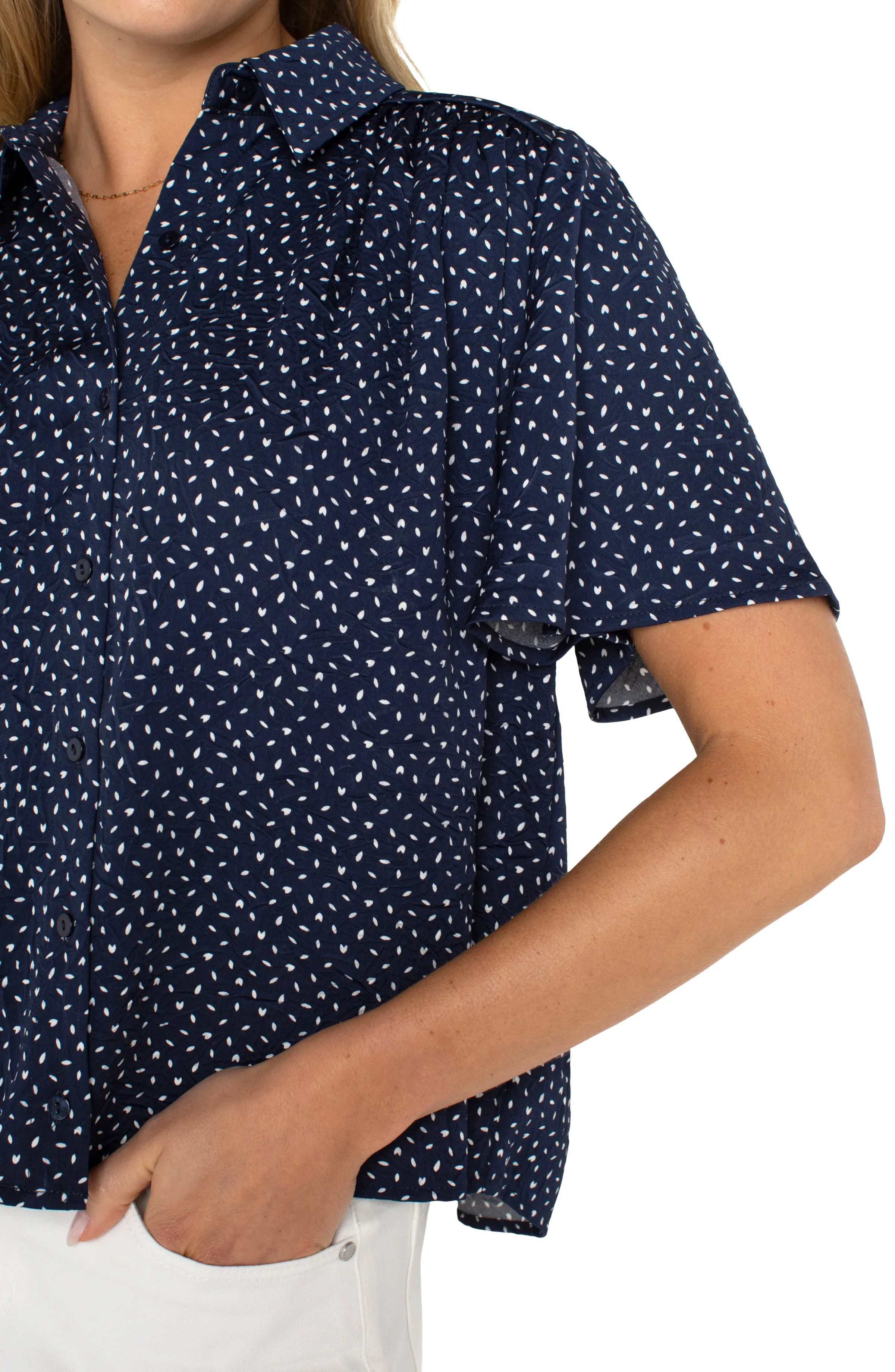 1/2 SLEEVE SHIRRED WOVEN BLOUSE sold by Liverpool Jeans Company product image thumbnail 3
