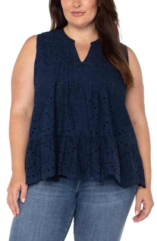 SLEEVELESS PINTUCK WOVEN TOP sold by Liverpool Jeans Company