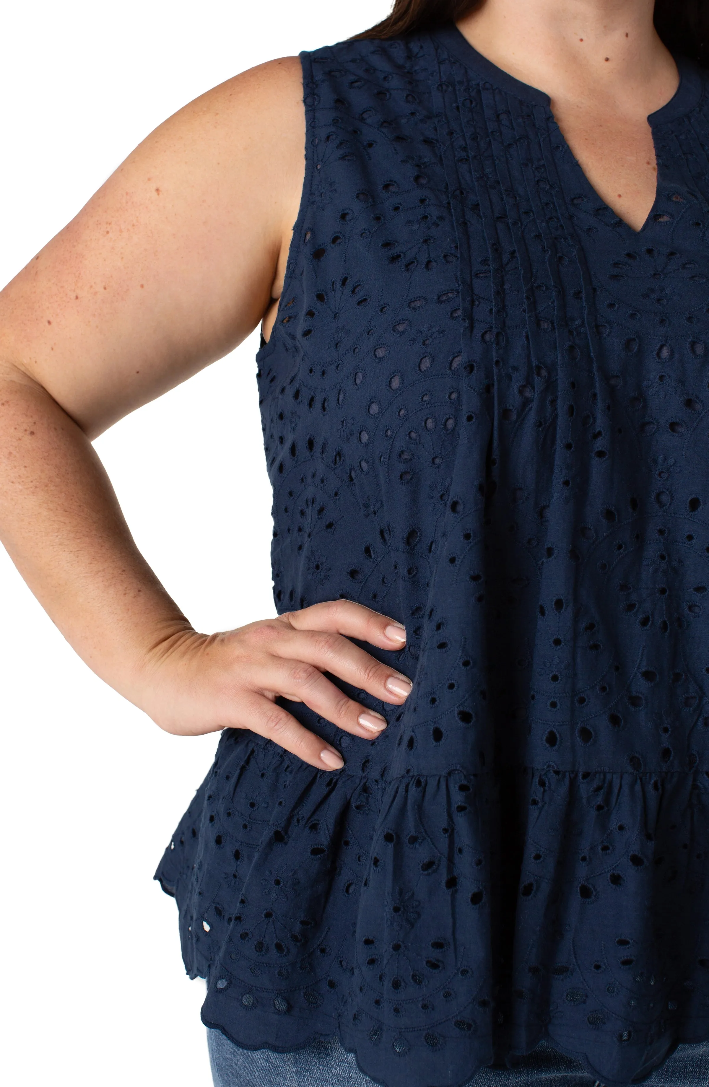 SLEEVELESS PINTUCK WOVEN TOP sold by Liverpool Jeans Company product image thumbnail 4