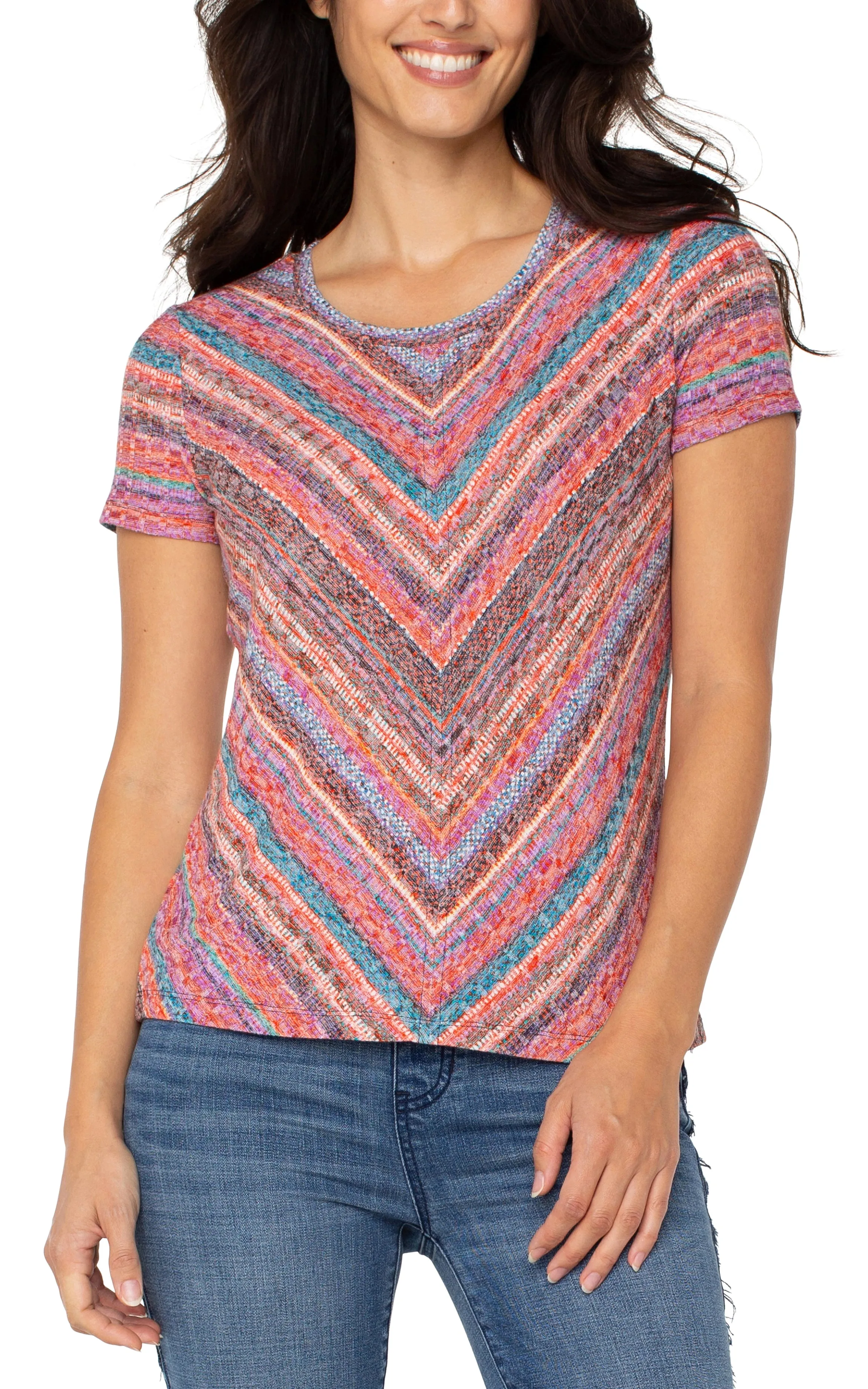 PETITE SHORT SLEEVE KNIT TOP WITH MITER sold by Liverpool Jeans Company product image thumbnail 4