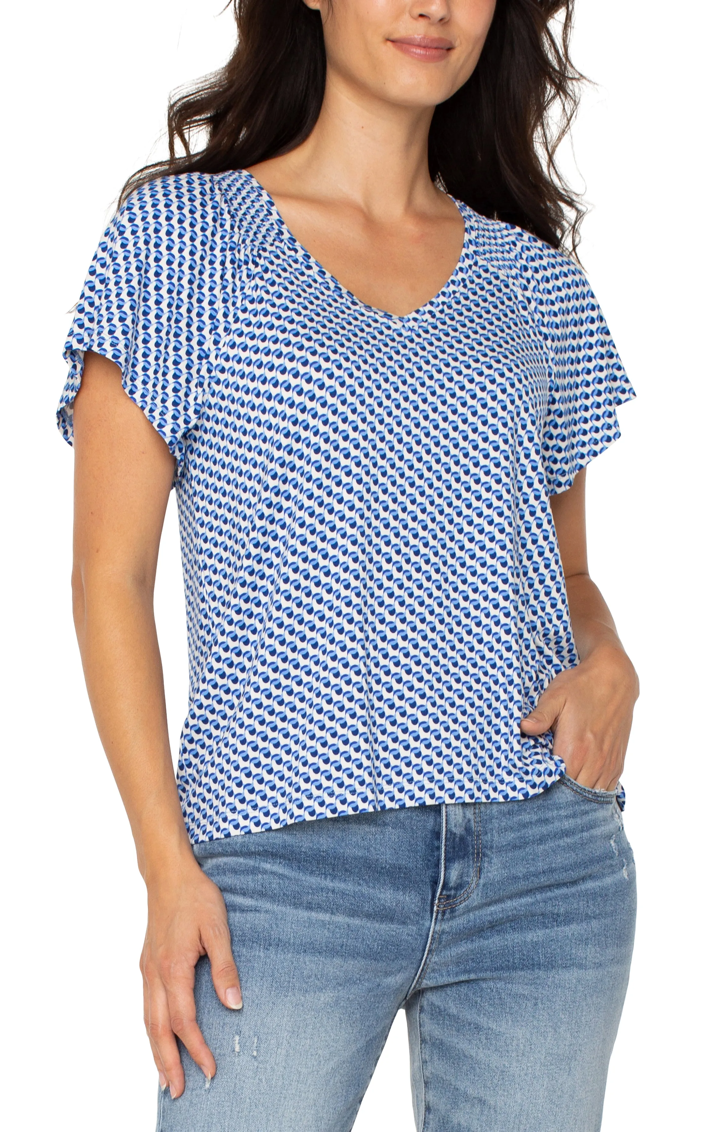 SHORT FLUTTER SLEEVE KNIT TOP sold by Liverpool Jeans Company