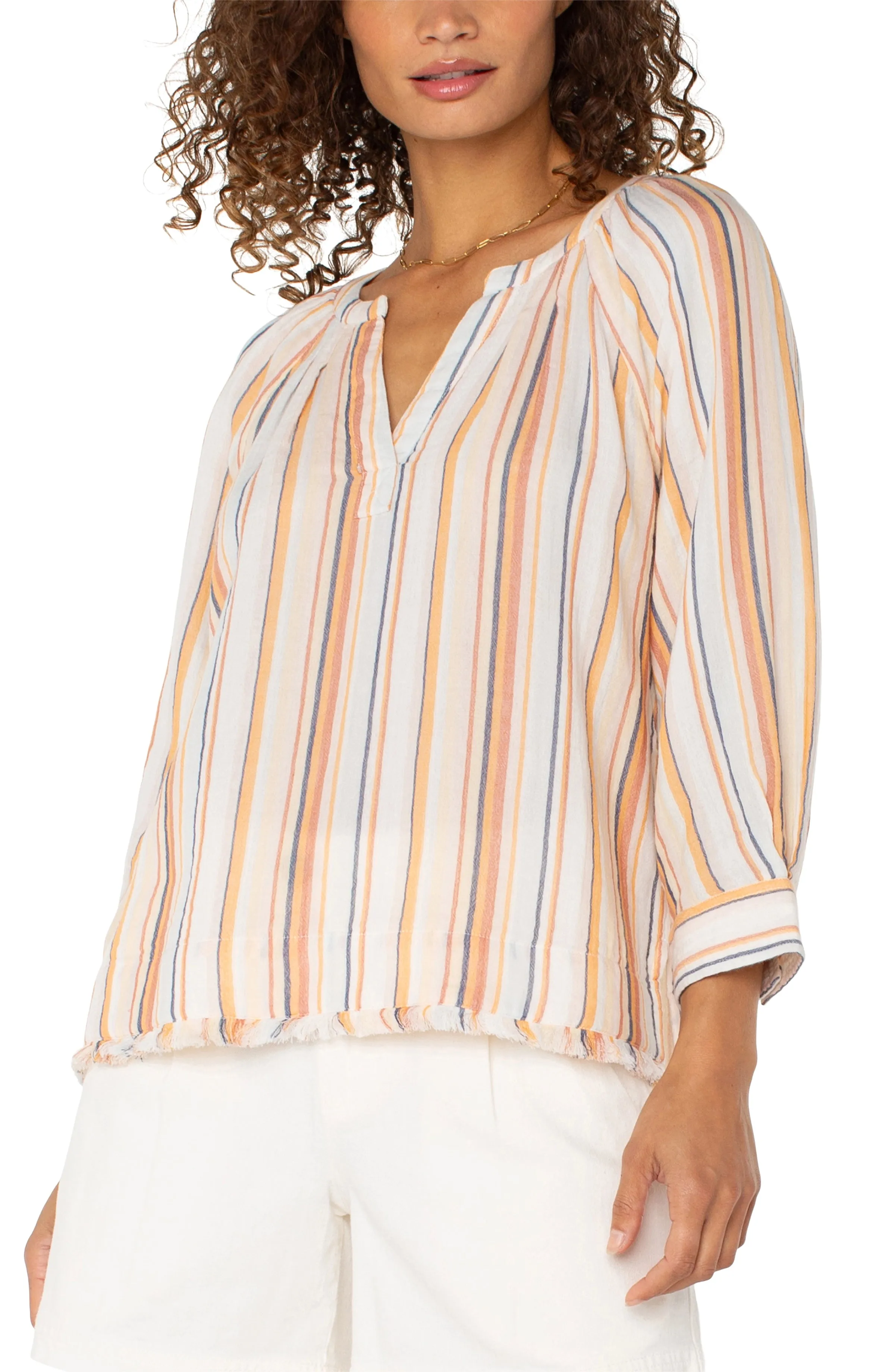 3/4 SLEEVE RAGLAN TOP W/ FRAY HEM sold by Liverpool Jeans Company product image thumbnail 5
