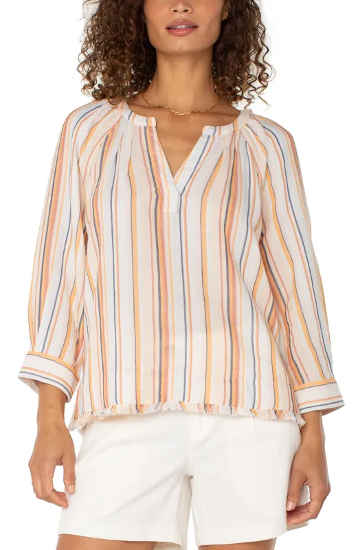 3/4 SLEEVE RAGLAN TOP W/ FRAY HEM sold by Liverpool Jeans Company