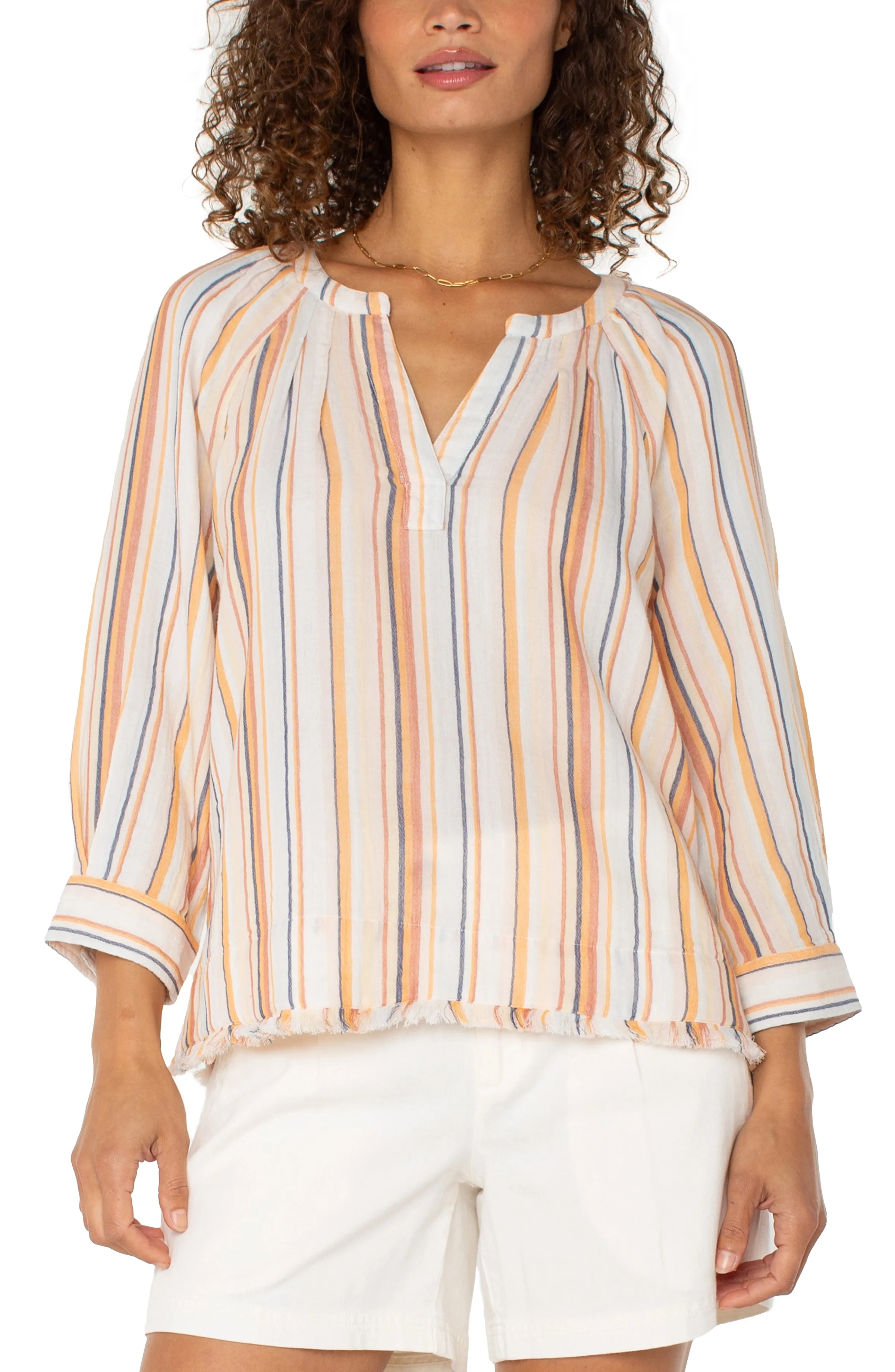 3/4 SLEEVE RAGLAN TOP W/ FRAY HEM sold by Liverpool Jeans Company