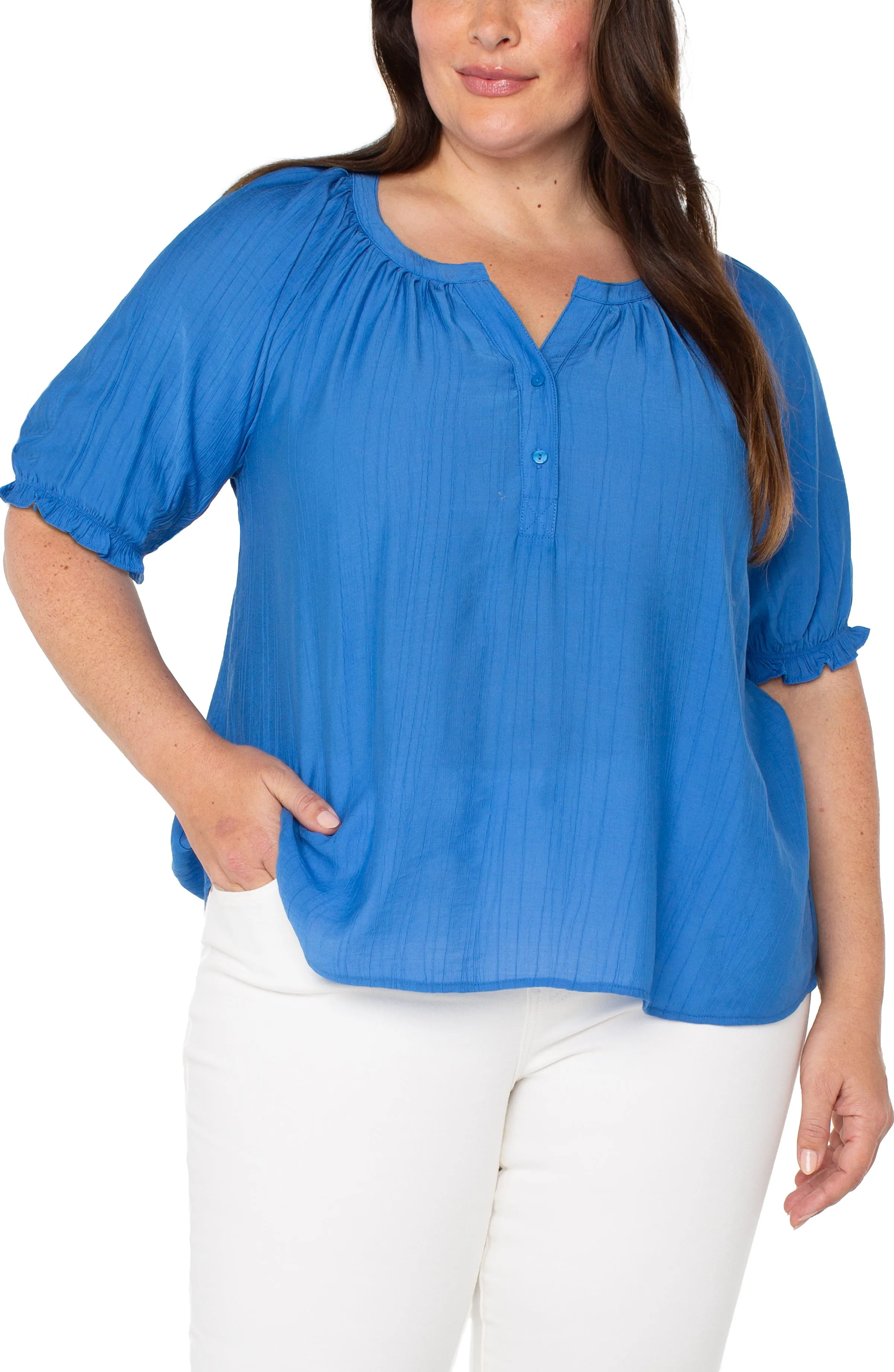 SHORT SLEEVE HALF PLACKET BLOUSE sold by Liverpool Jeans Company
