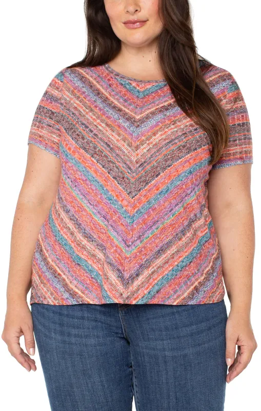 SHORT SLEEVE KNIT TOP WITH MITER sold by Liverpool Jeans Company