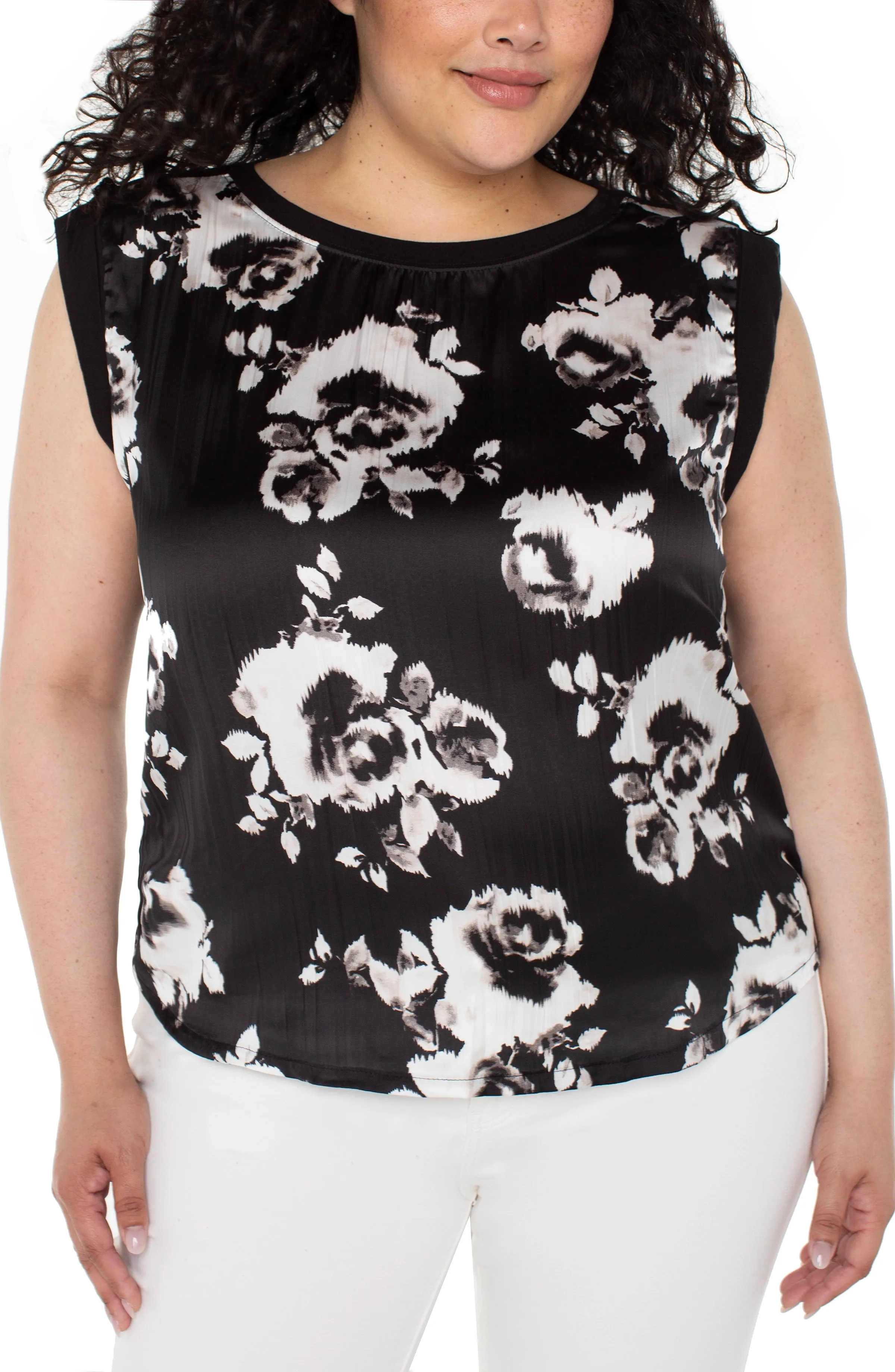 SLEEVELESS WOVEN TO KNIT TOP sold by Liverpool Jeans Company