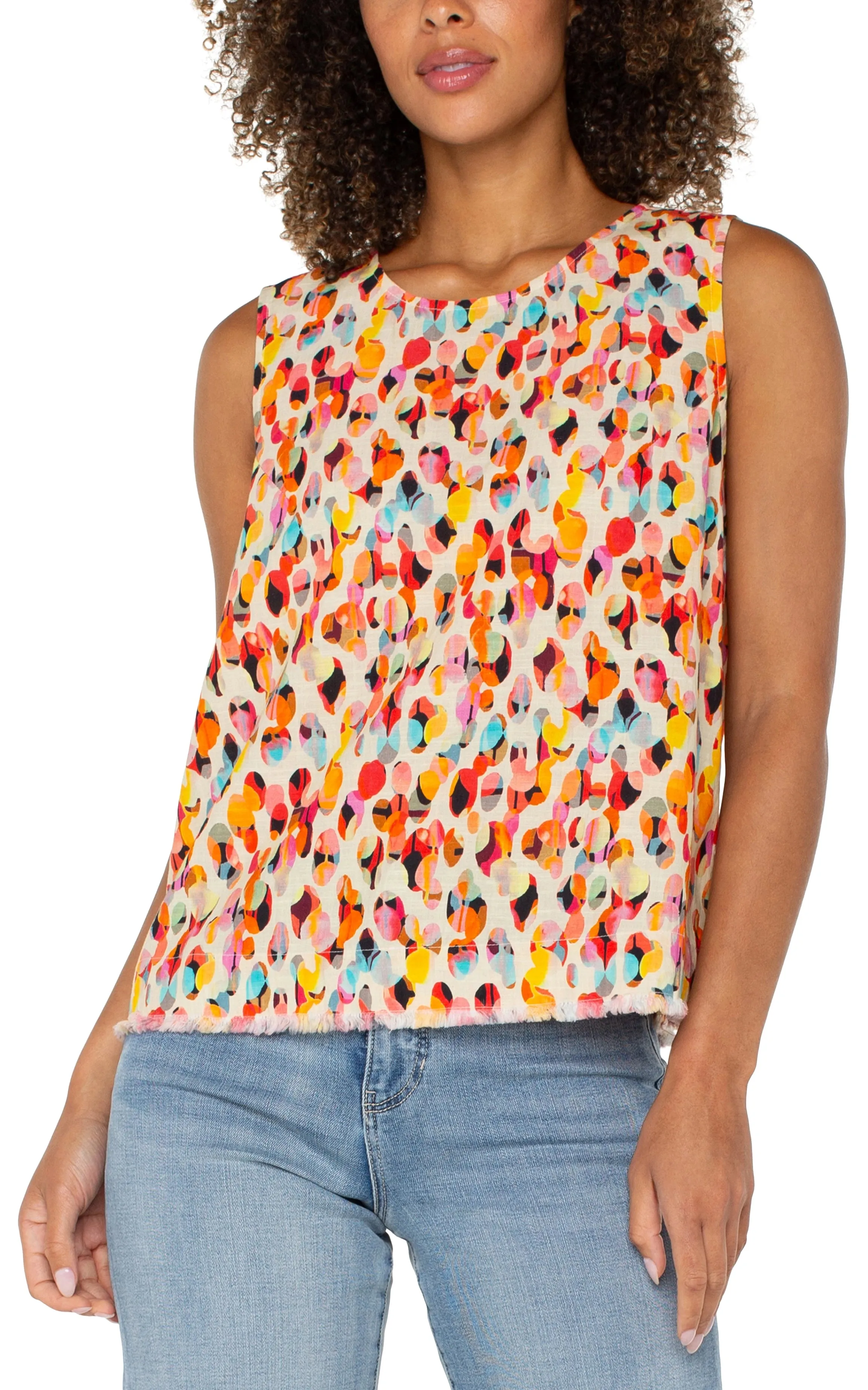 SLEEVELESS WOVEN TOP WITH BUTTON BACK sold by Liverpool Jeans Company