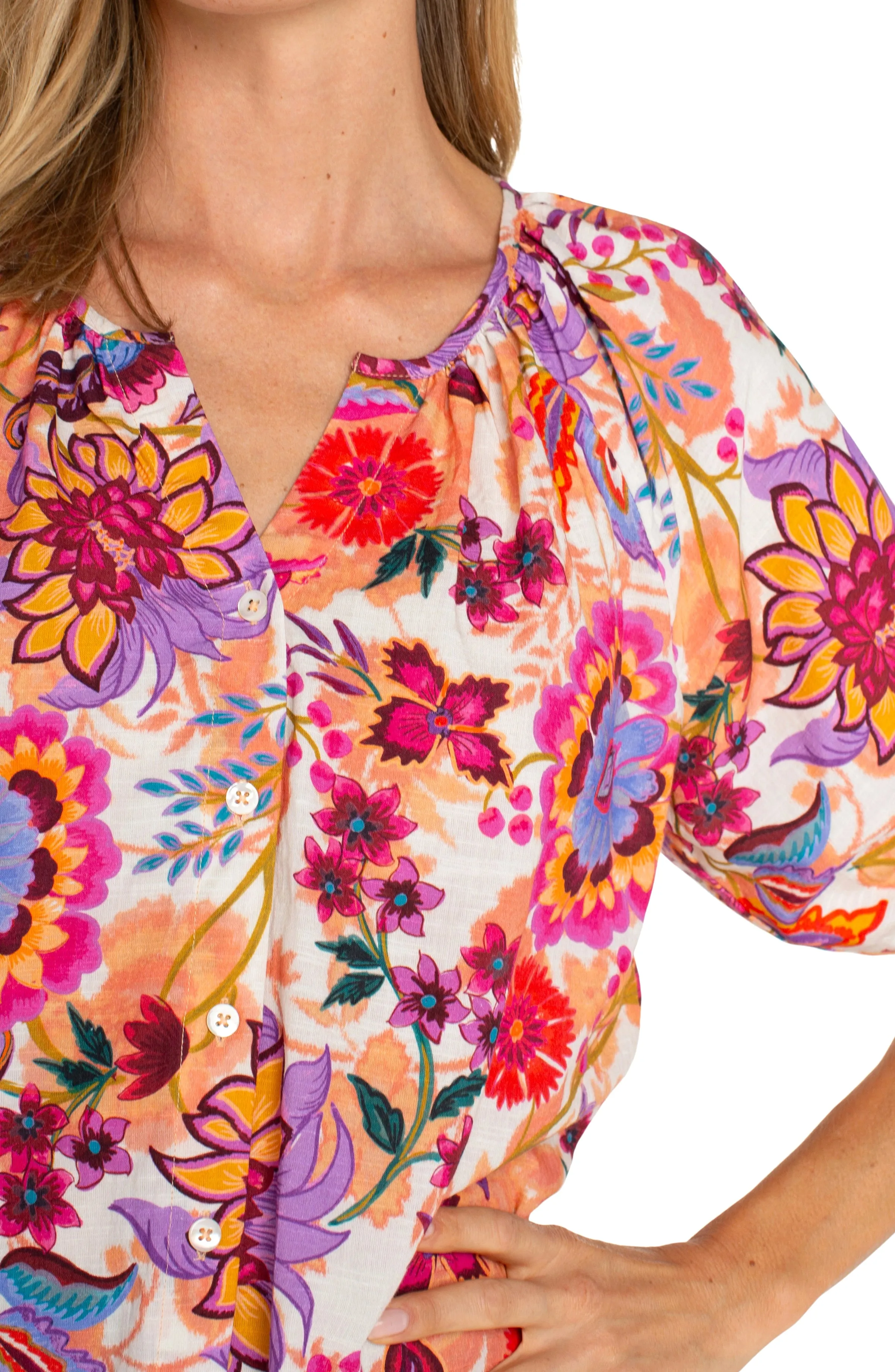 PETITE BUTTON FRONT SHIRRED WOVEN TOP sold by Liverpool Jeans Company product image thumbnail 4