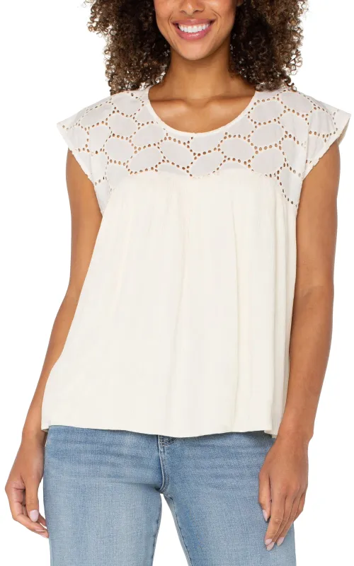 SHORT SLEEVE DOLMAN BLOUSE W/ EMBROIDERY made by Liverpool Jeans Company