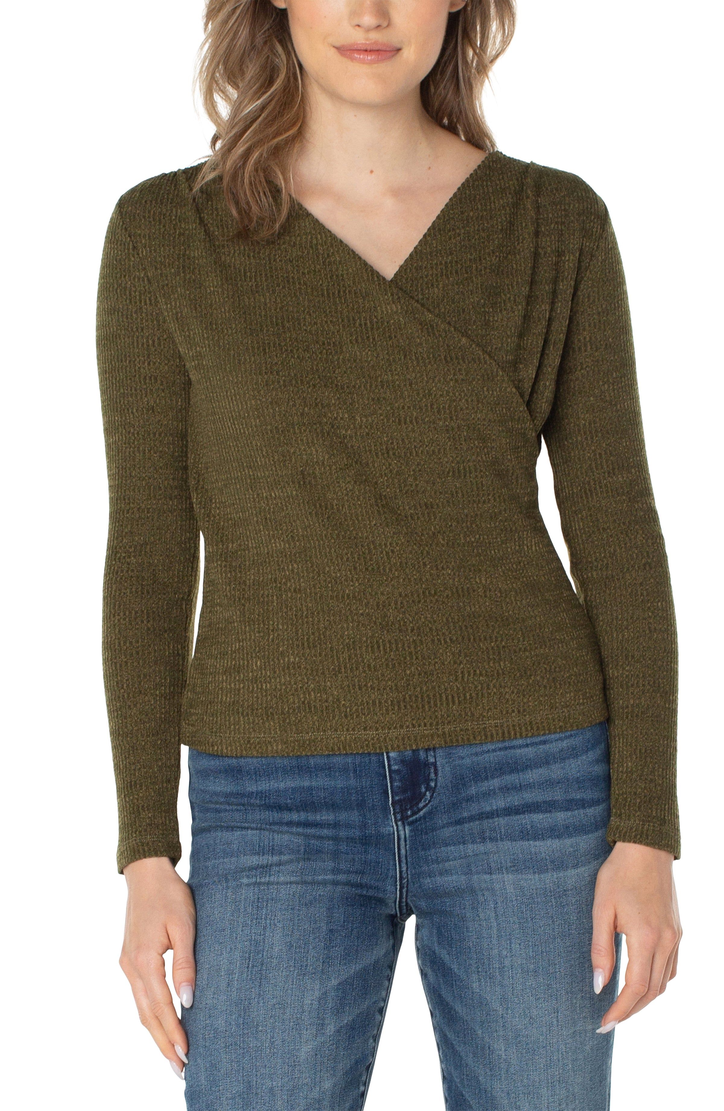 LONG SLEEVE DRAPE FRONT KNIT TOP sold by Liverpool Jeans Company