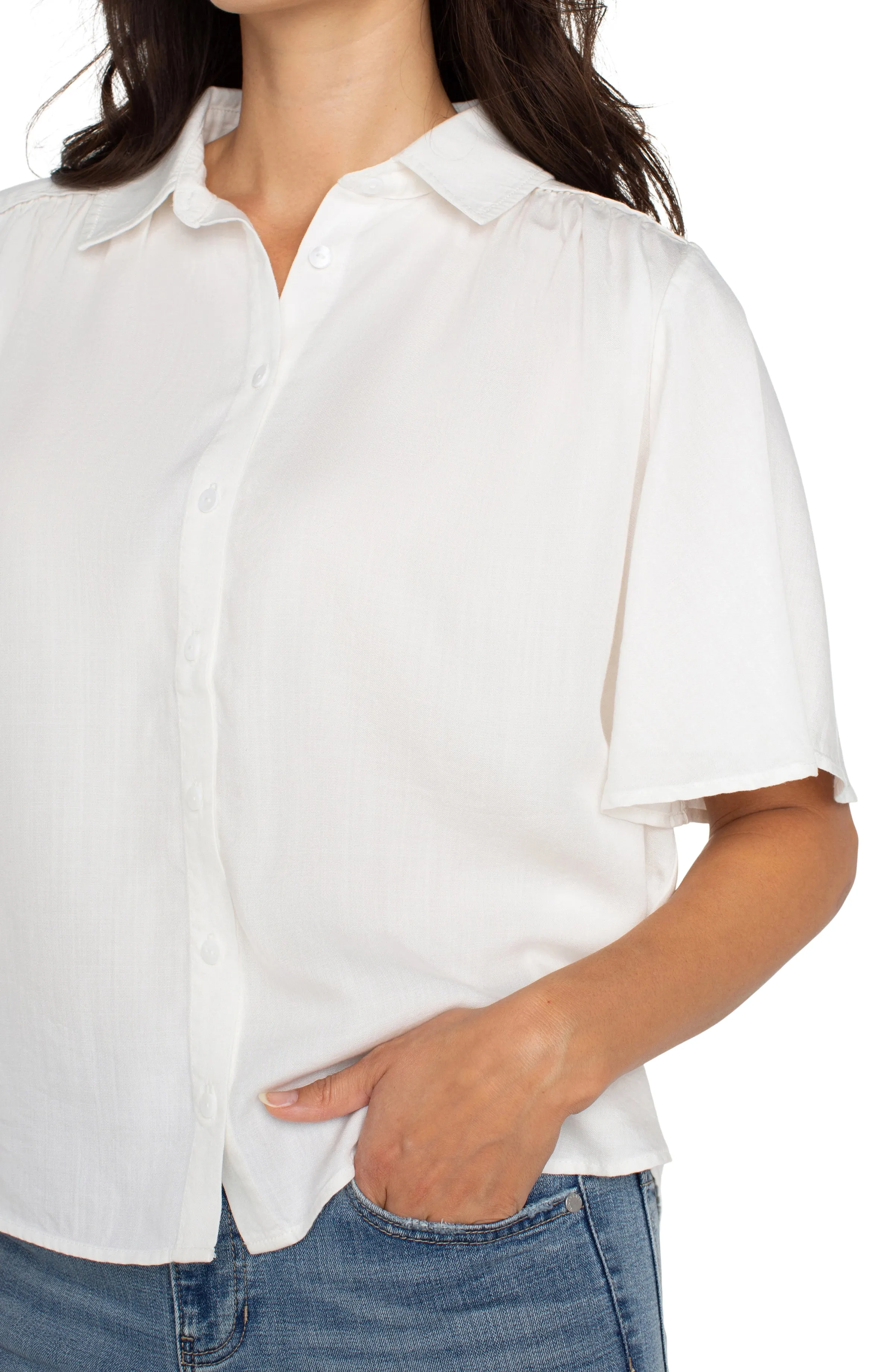 1/2 SLEEVE SHIRRED WOVEN BLOUSE sold by Liverpool Jeans Company product image thumbnail 3