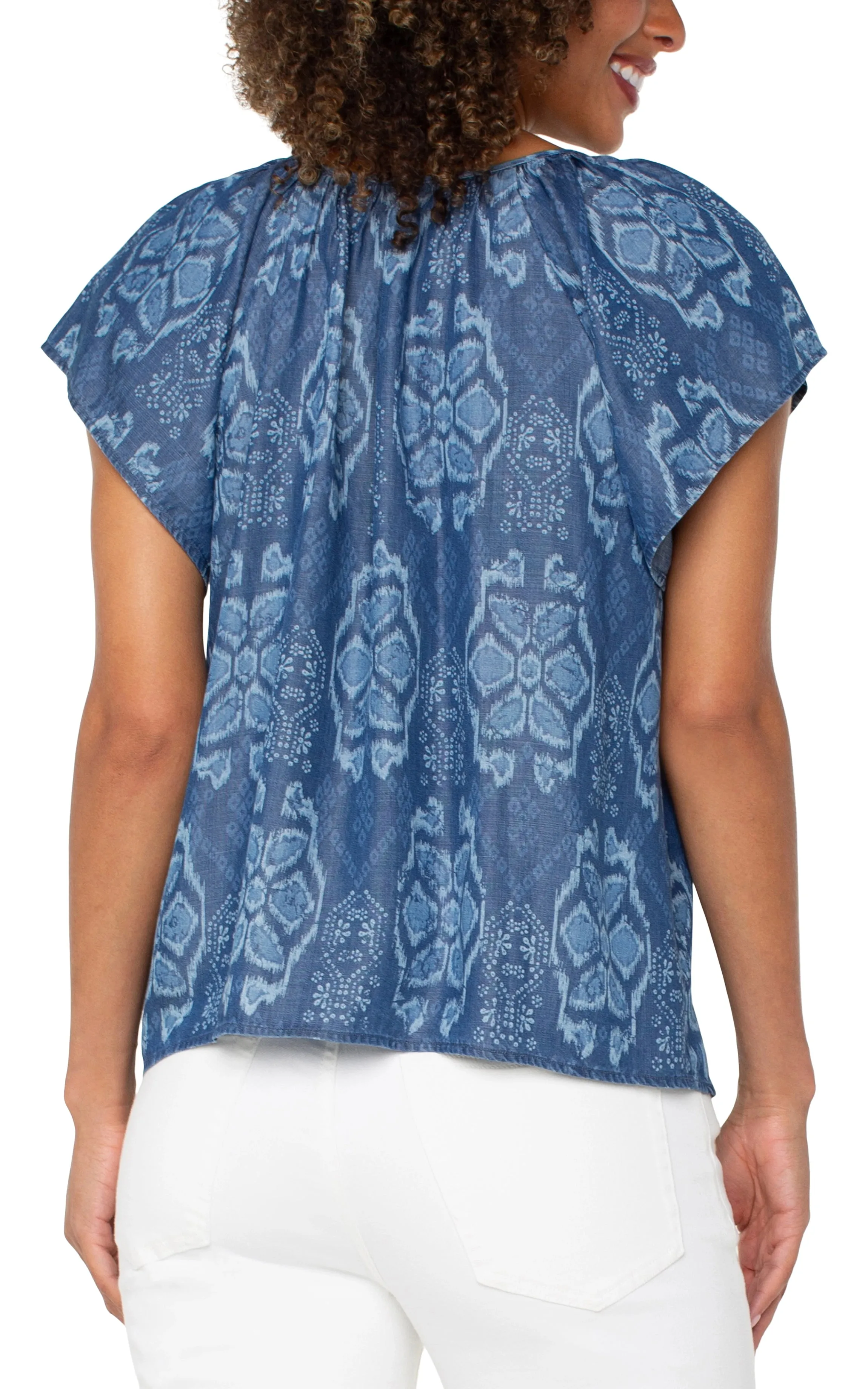 FLUTTER SLEEVE WOVEN TOP W/ FRONT TIE sold by Liverpool Jeans Company product image thumbnail 2