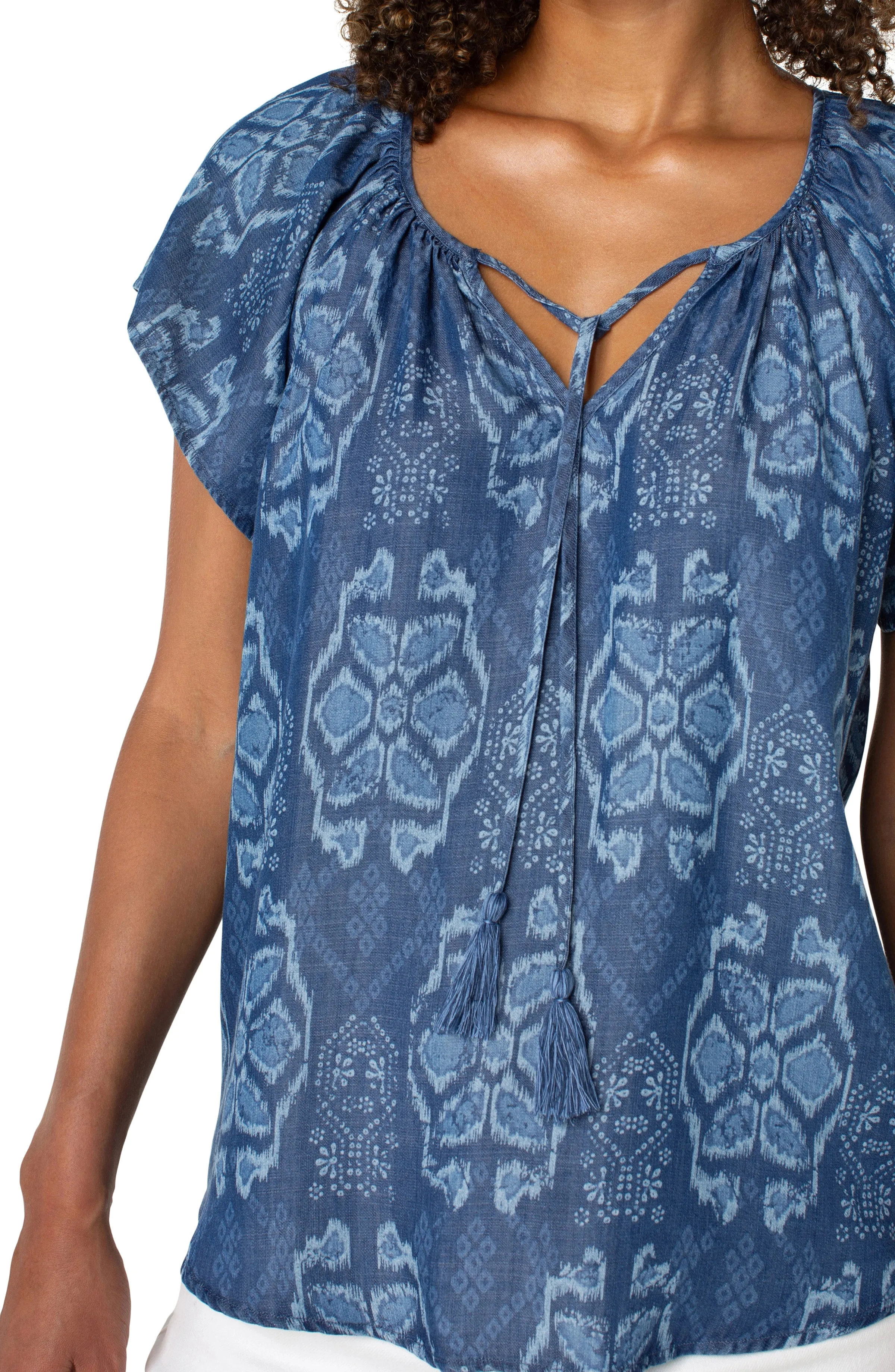 FLUTTER SLEEVE WOVEN TOP W/ FRONT TIE sold by Liverpool Jeans Company product image thumbnail 3