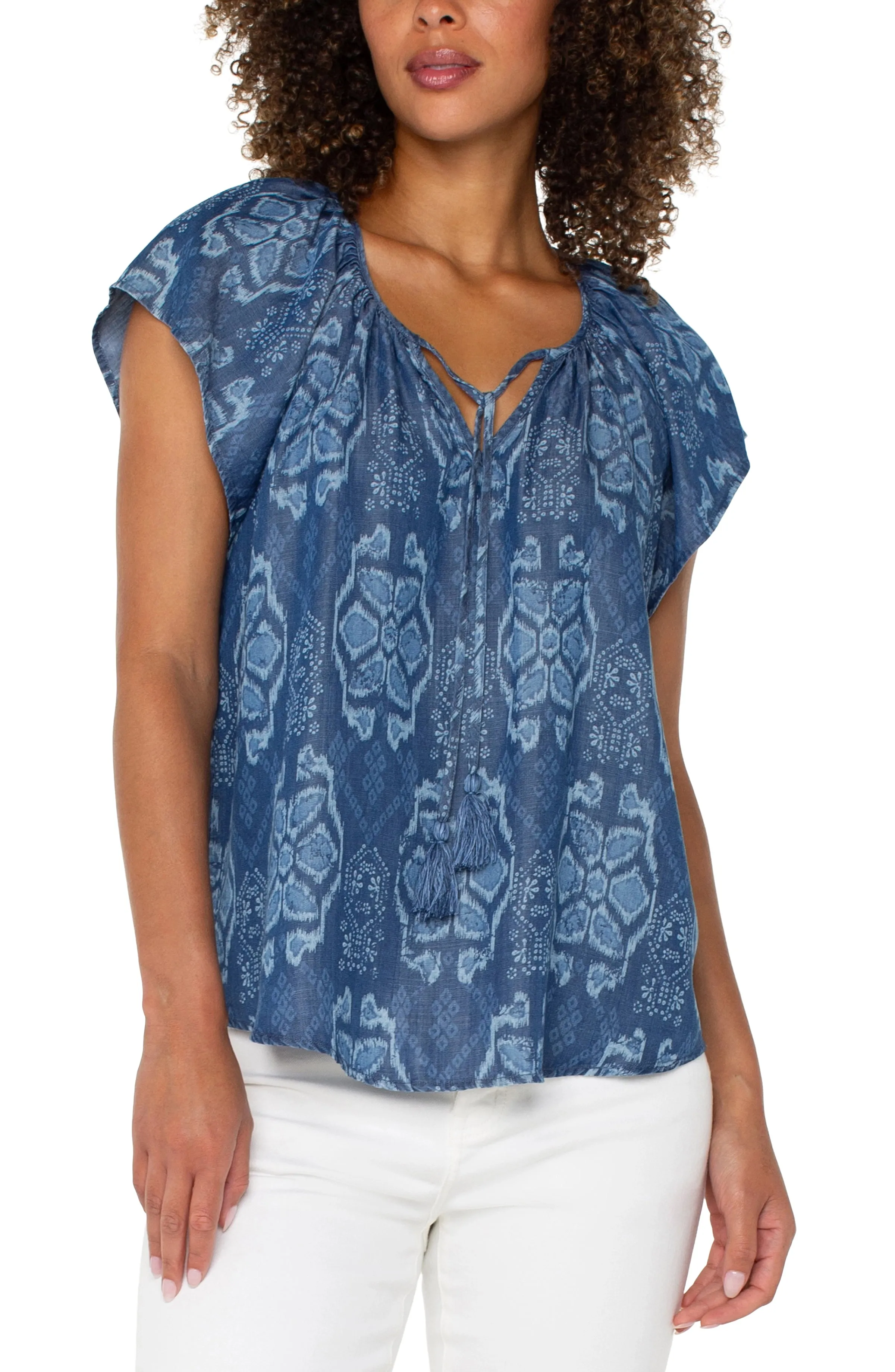FLUTTER SLEEVE WOVEN TOP W/ FRONT TIE sold by Liverpool Jeans Company product image thumbnail 4