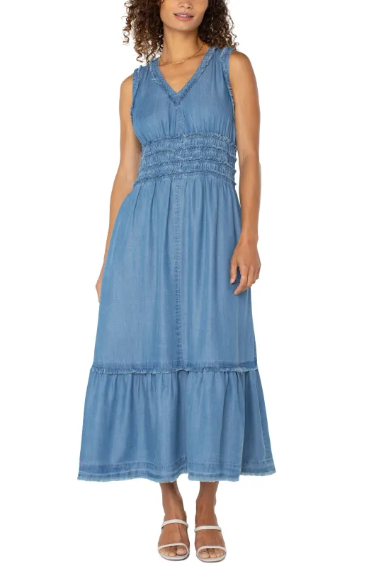 SMOCKED V-NECK MAXI DRESS sold by Liverpool Jeans Company