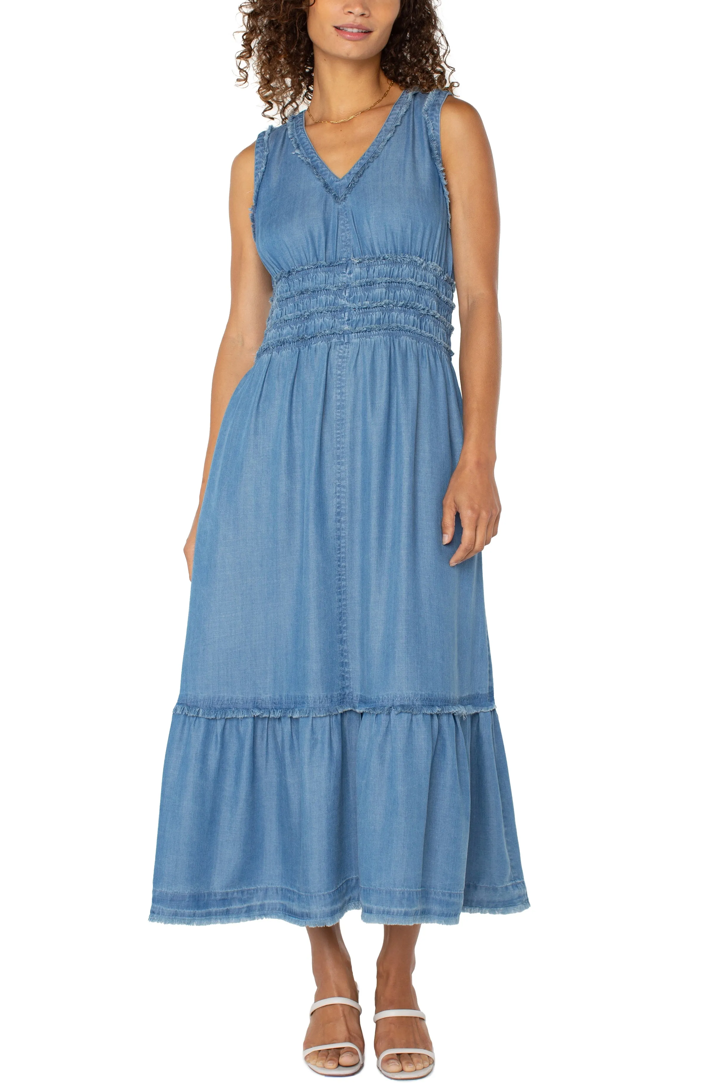 SMOCKED V-NECK MAXI DRESS sold by Liverpool Jeans Company