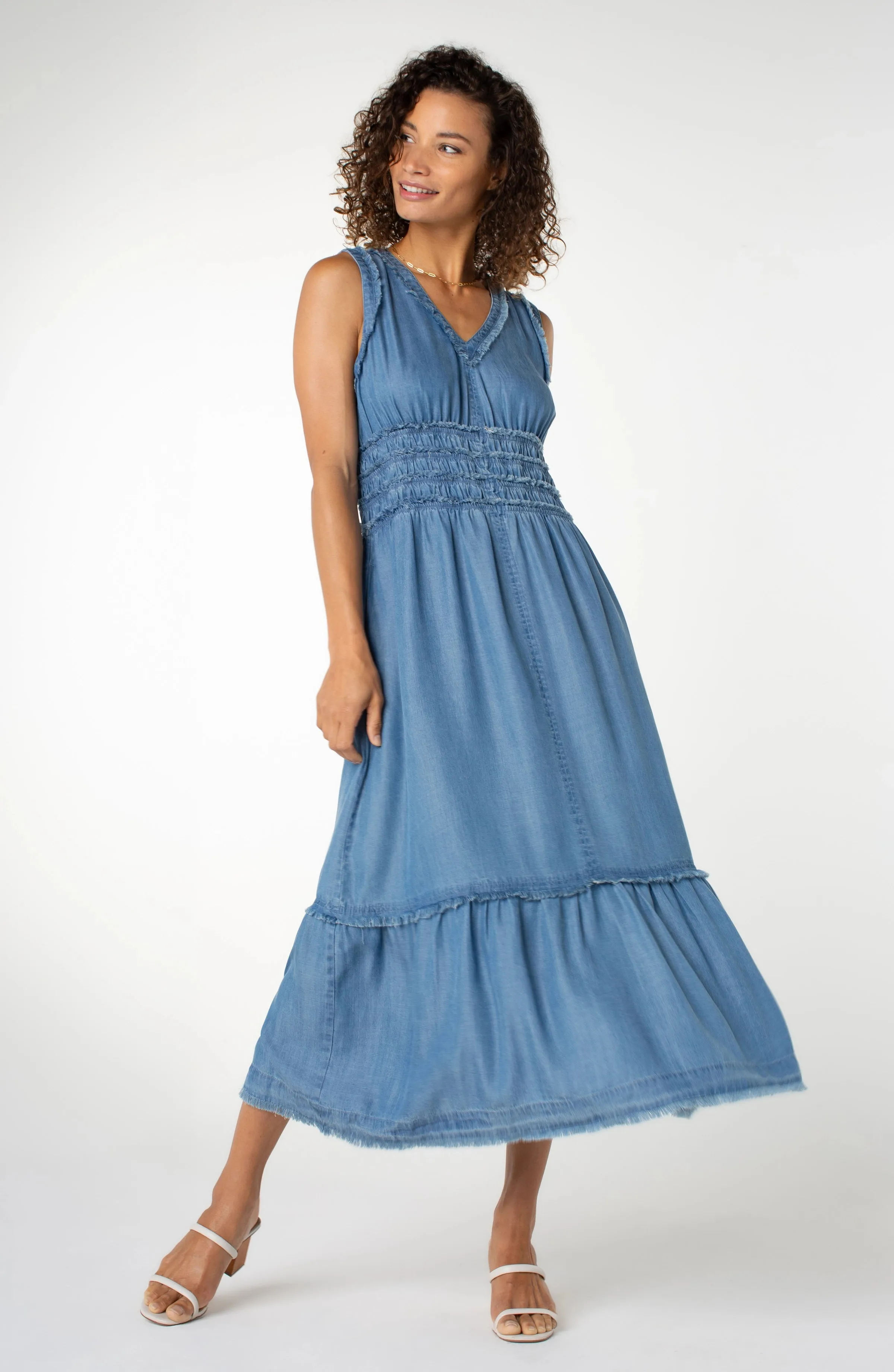 SMOCKED V-NECK MAXI DRESS sold by Liverpool Jeans Company product image thumbnail 2