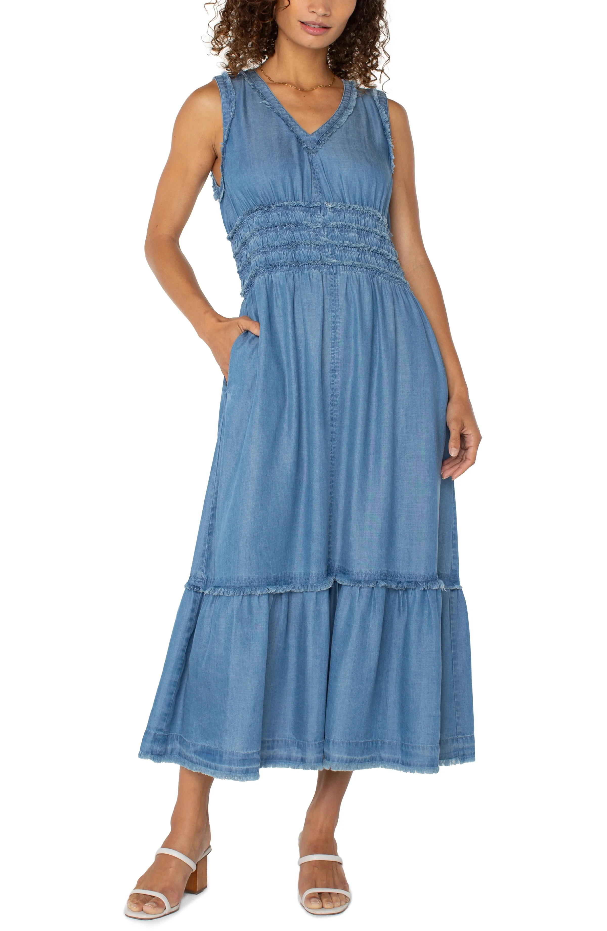 SMOCKED V-NECK MAXI DRESS sold by Liverpool Jeans Company product image thumbnail 5