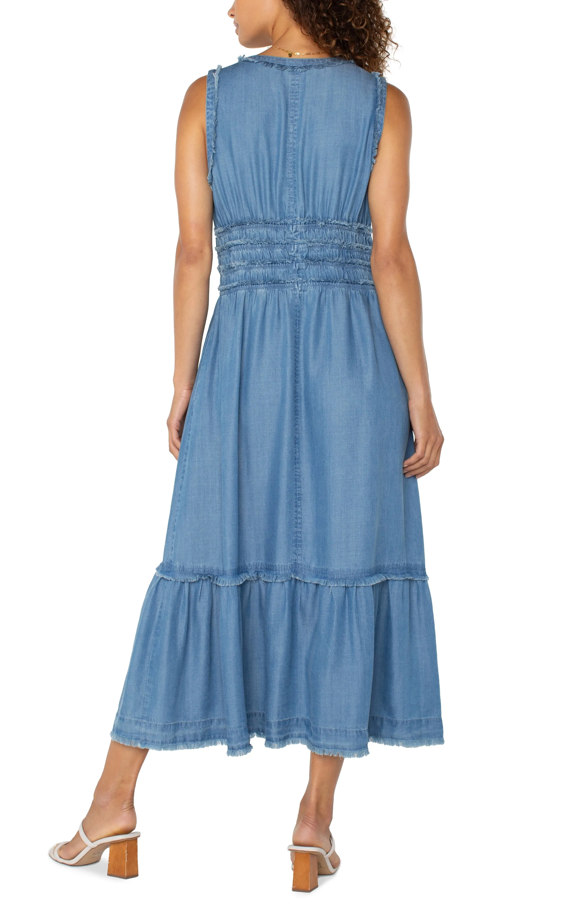 SMOCKED V-NECK MAXI DRESS sold by Liverpool Jeans Company product image thumbnail 3