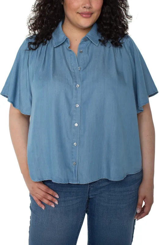 1/2 SLEEVE SHIRRED WOVEN BLOUSE sold by Liverpool Jeans Company