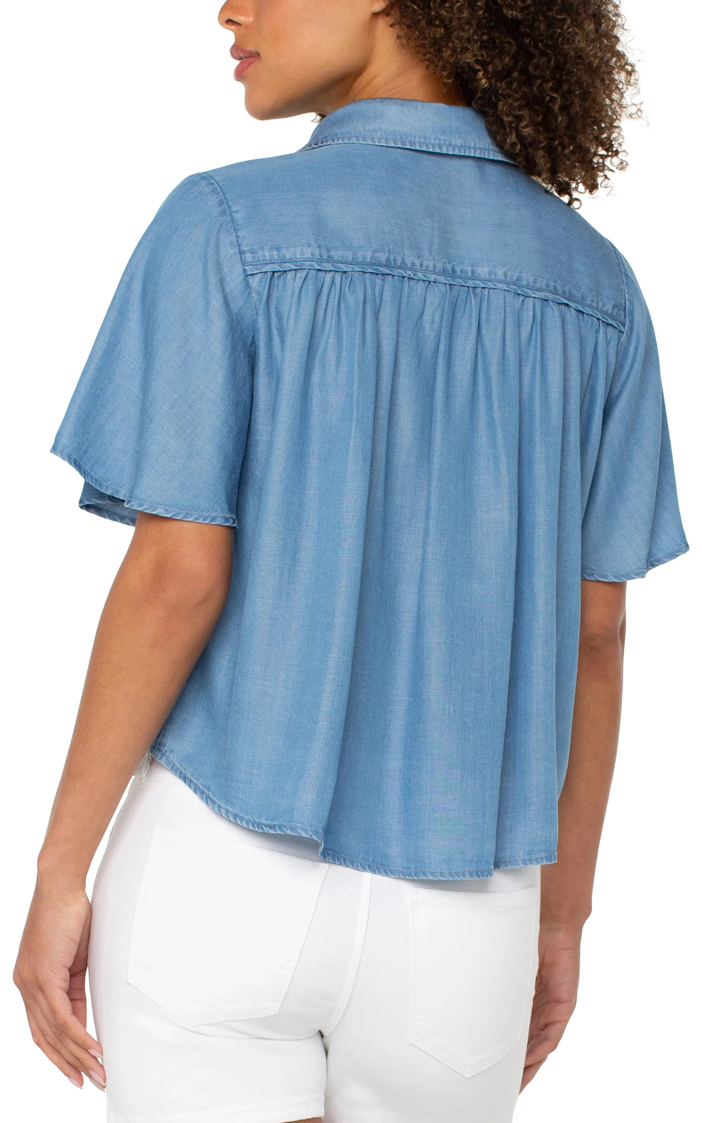 PETITE 1/2 SLEEVE SHIRRED WOVEN BLOUSE sold by Liverpool Jeans Company product image thumbnail 4