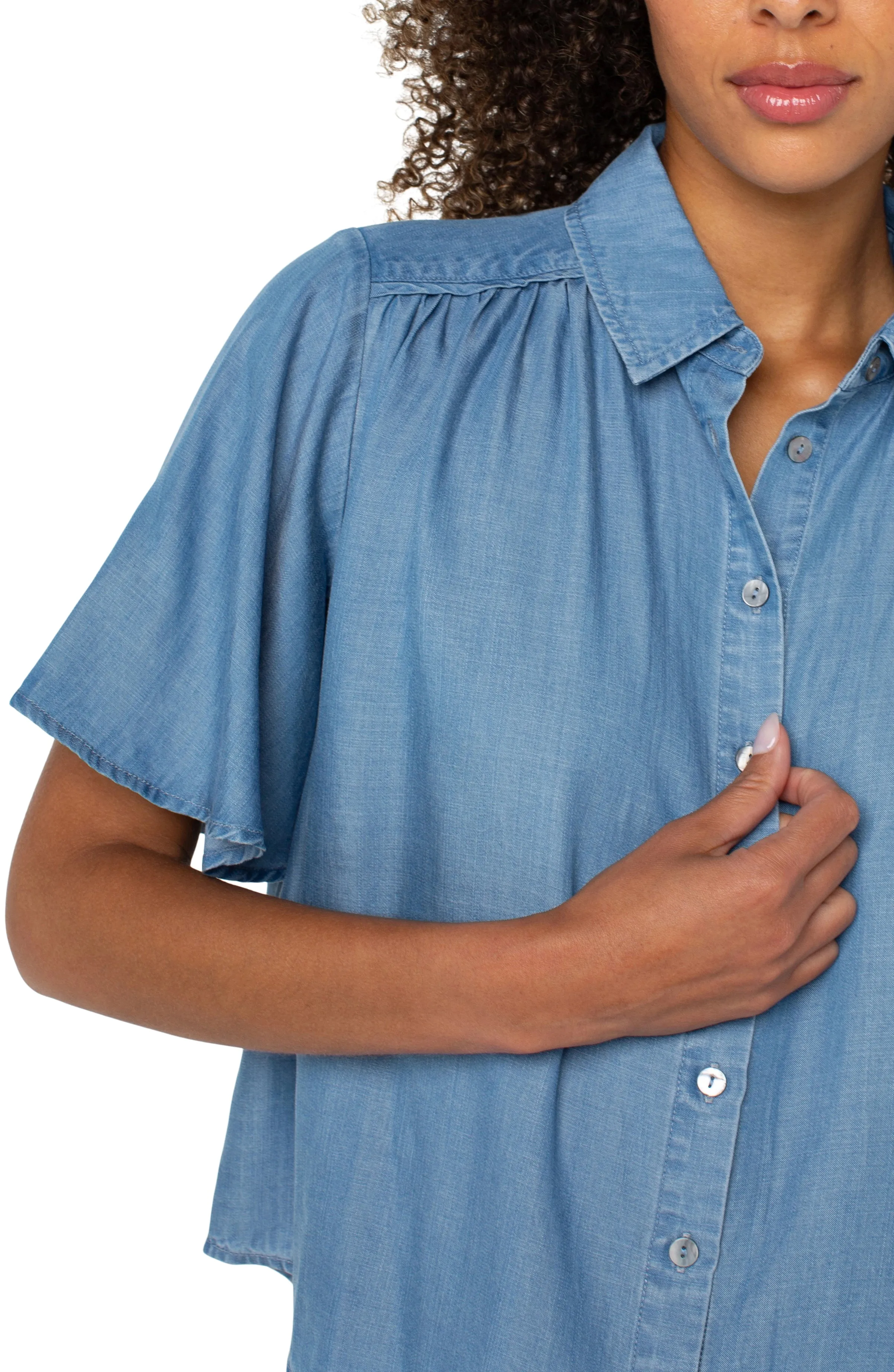 PETITE 1/2 SLEEVE SHIRRED WOVEN BLOUSE sold by Liverpool Jeans Company product image thumbnail 3
