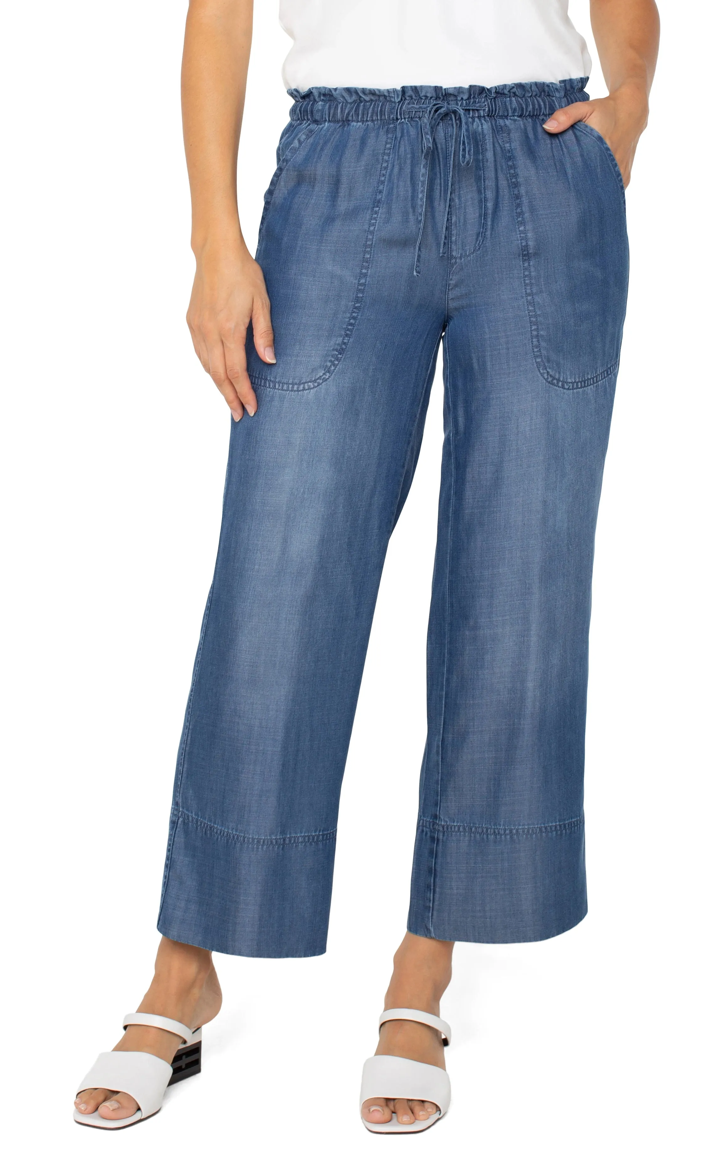 PETITE PULL-ON TIE WAIST WIDE LEG ANKLE sold by Liverpool Jeans Company