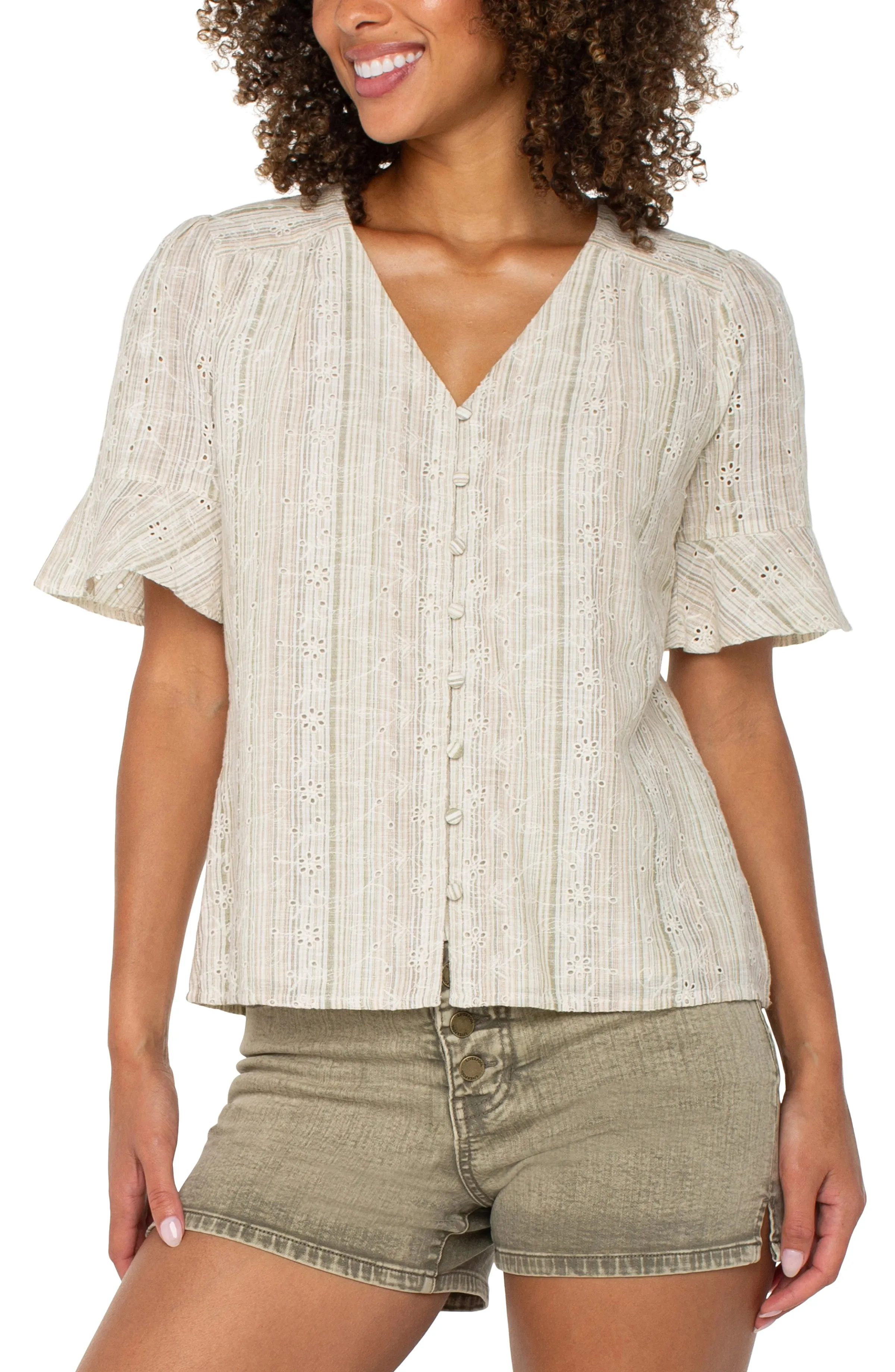 SHORT SLEEVE BUTTON FRONT BLOUSE sold by Liverpool Jeans Company product image thumbnail 4