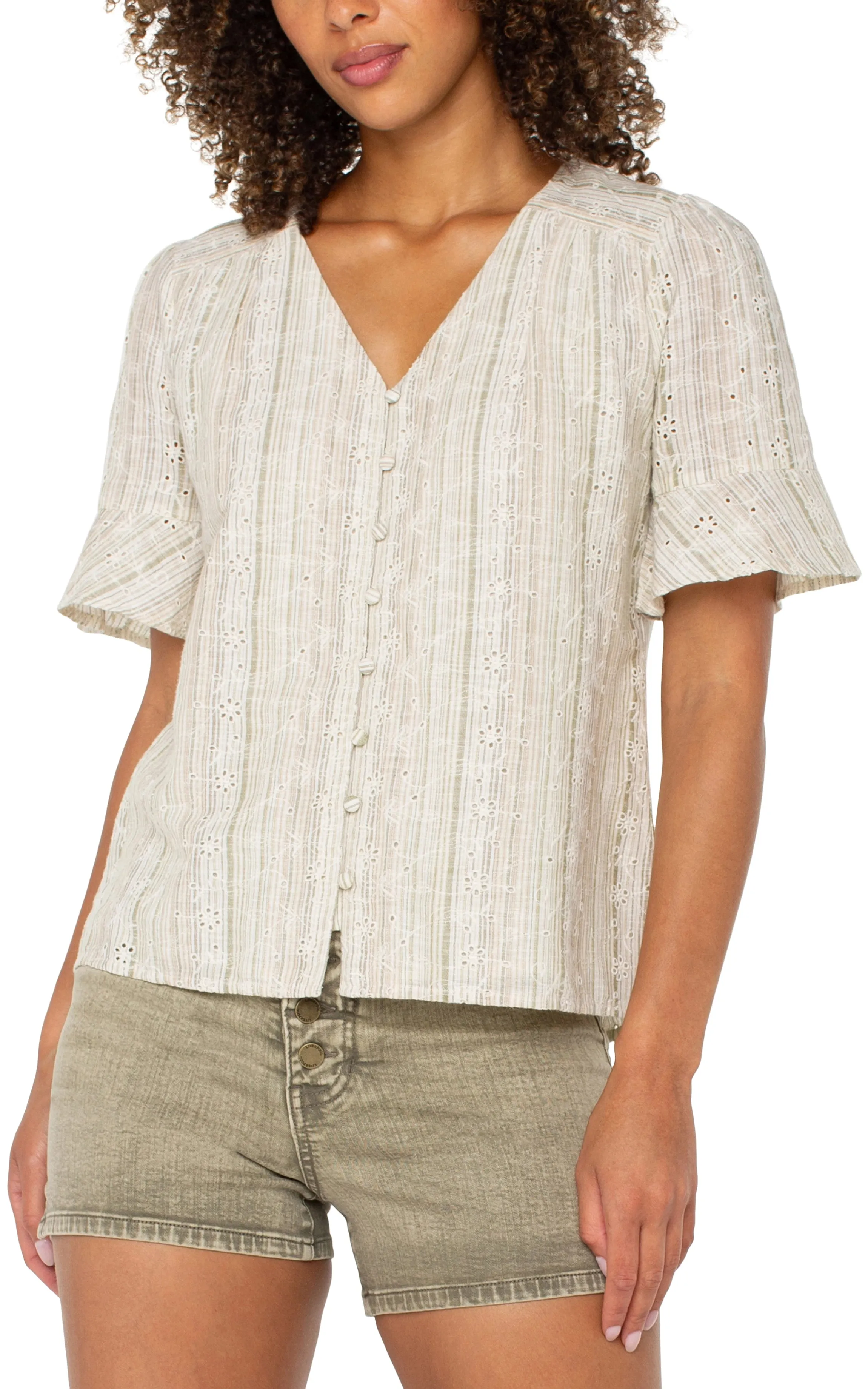 SHORT SLEEVE BUTTON FRONT BLOUSE sold by Liverpool Jeans Company