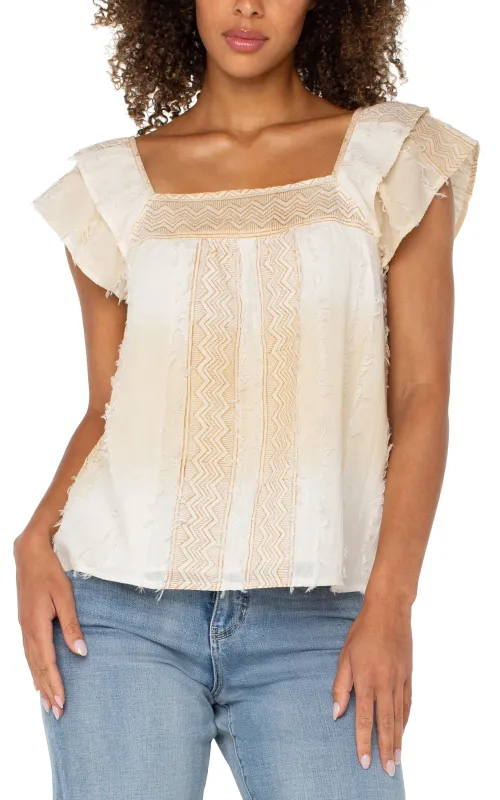 SHORT SLEEVE SQUARE NECK WOVEN BLOUSE sold by Liverpool Jeans Company