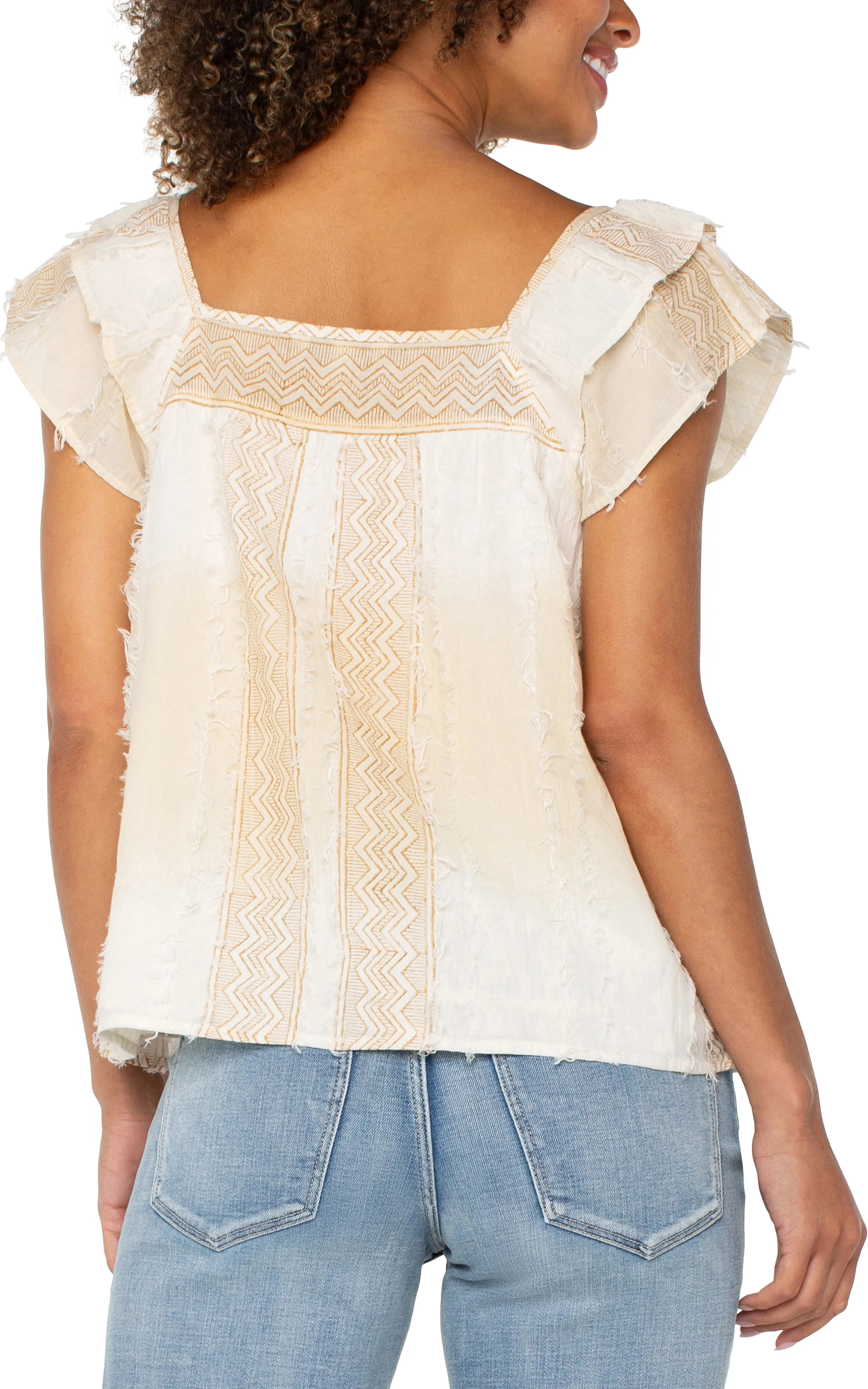 SHORT SLEEVE SQUARE NECK WOVEN BLOUSE sold by Liverpool Jeans Company product image thumbnail 2