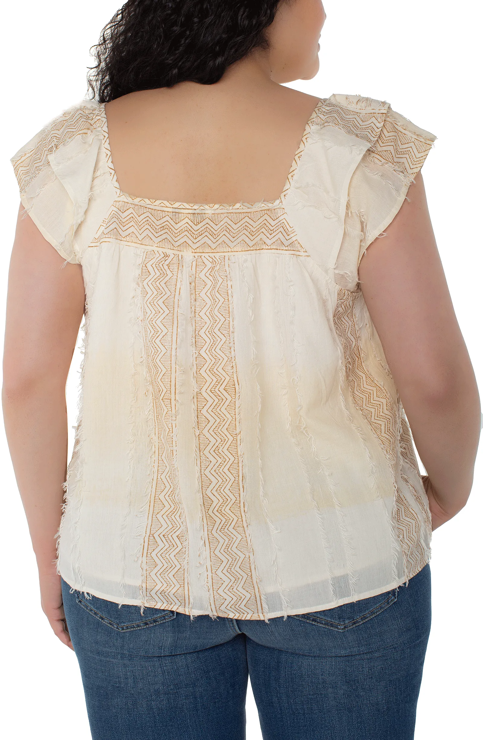 SHORT SLEEVE SQUARE NECK WOVEN BLOUSE sold by Liverpool Jeans Company product image thumbnail 2