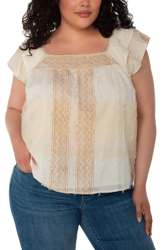 SHORT SLEEVE SQUARE NECK WOVEN BLOUSE sold by Liverpool Jeans Company