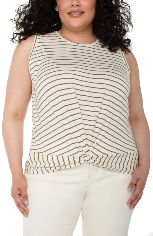 CREWNECK SLEEVELESS KNIT TEE WITH FRONT TWIST sold by Liverpool Jeans Company
