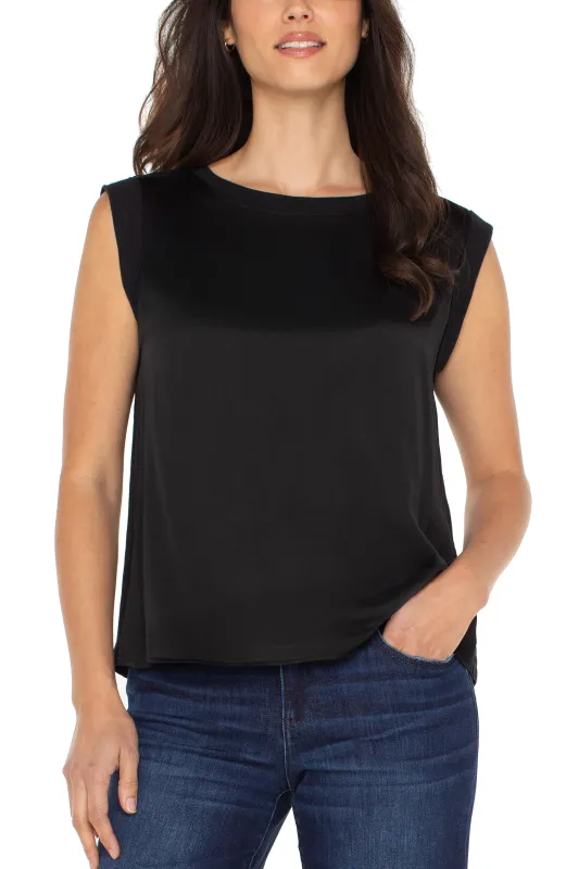 SLEEVELESS WOVEN TO KNIT TOP sold by Liverpool Jeans Company
