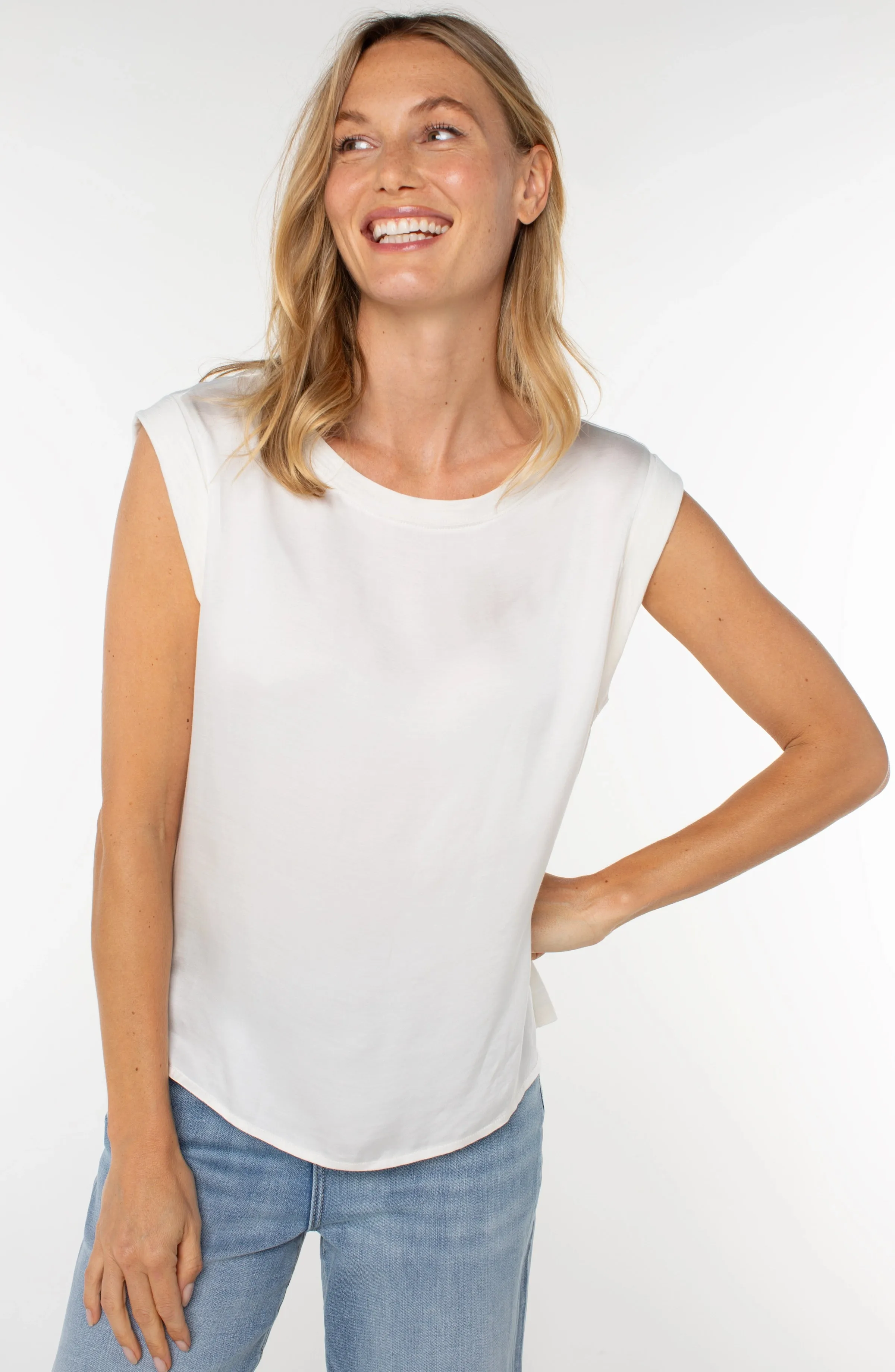 PETITE SLEEVELESS WOVEN TO KNIT TOP sold by Liverpool Jeans Company product image thumbnail 2
