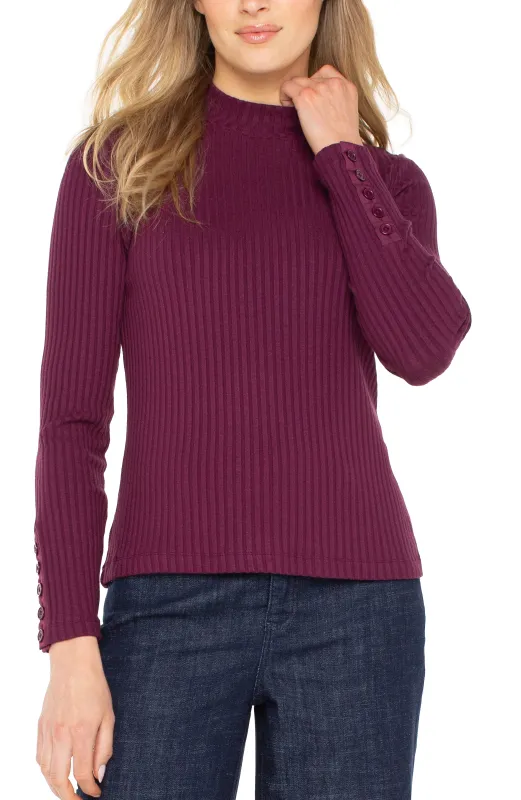 LONG SLEEVE MOCK NECK KNIT TOP W/ BUTTON DETAIL sold by Liverpool Jeans Company