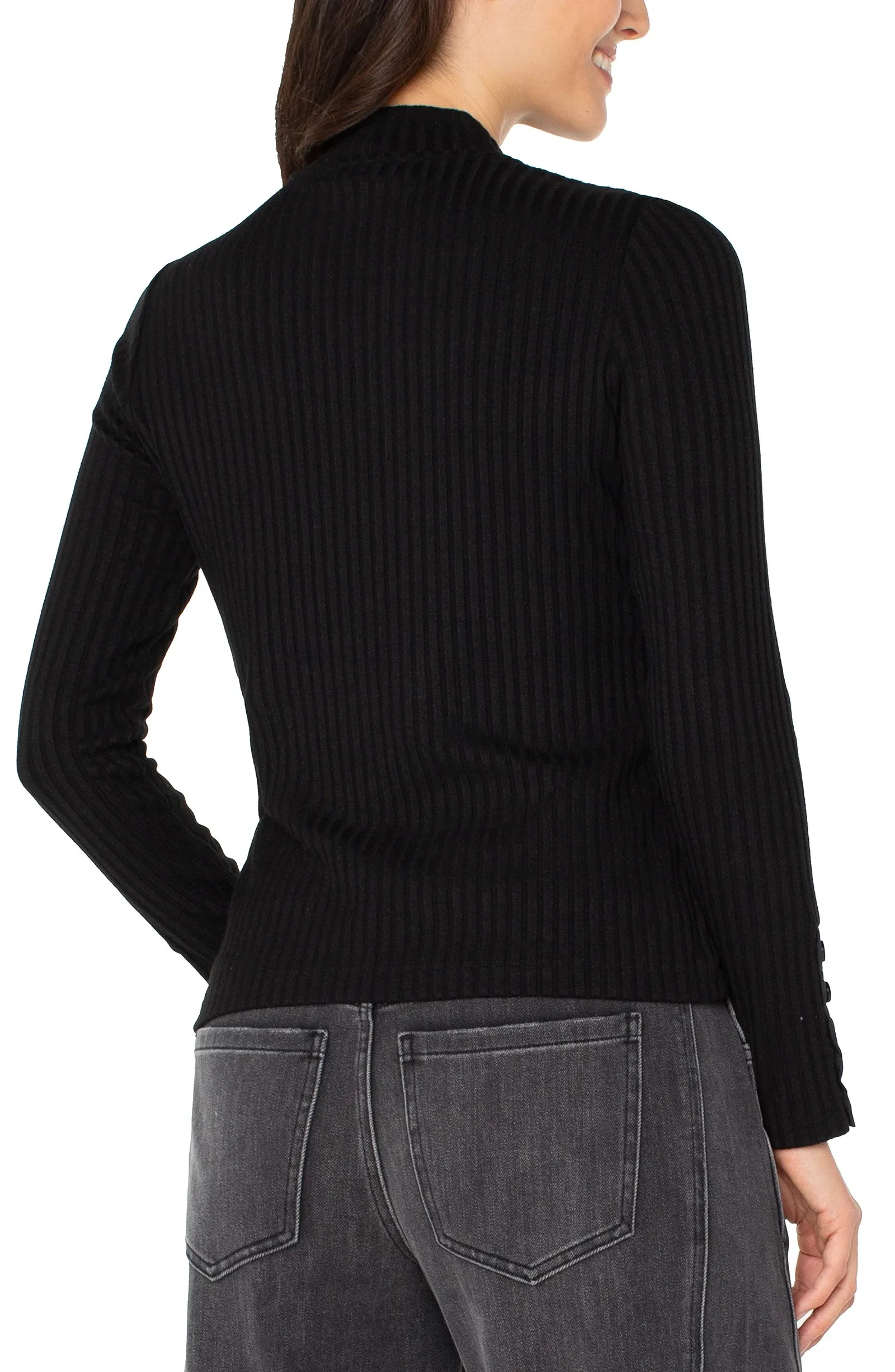 LONG SLEEVE MOCK NECK KNIT TOP W/ BUTTON DETAIL sold by Liverpool Jeans Company product image thumbnail 3