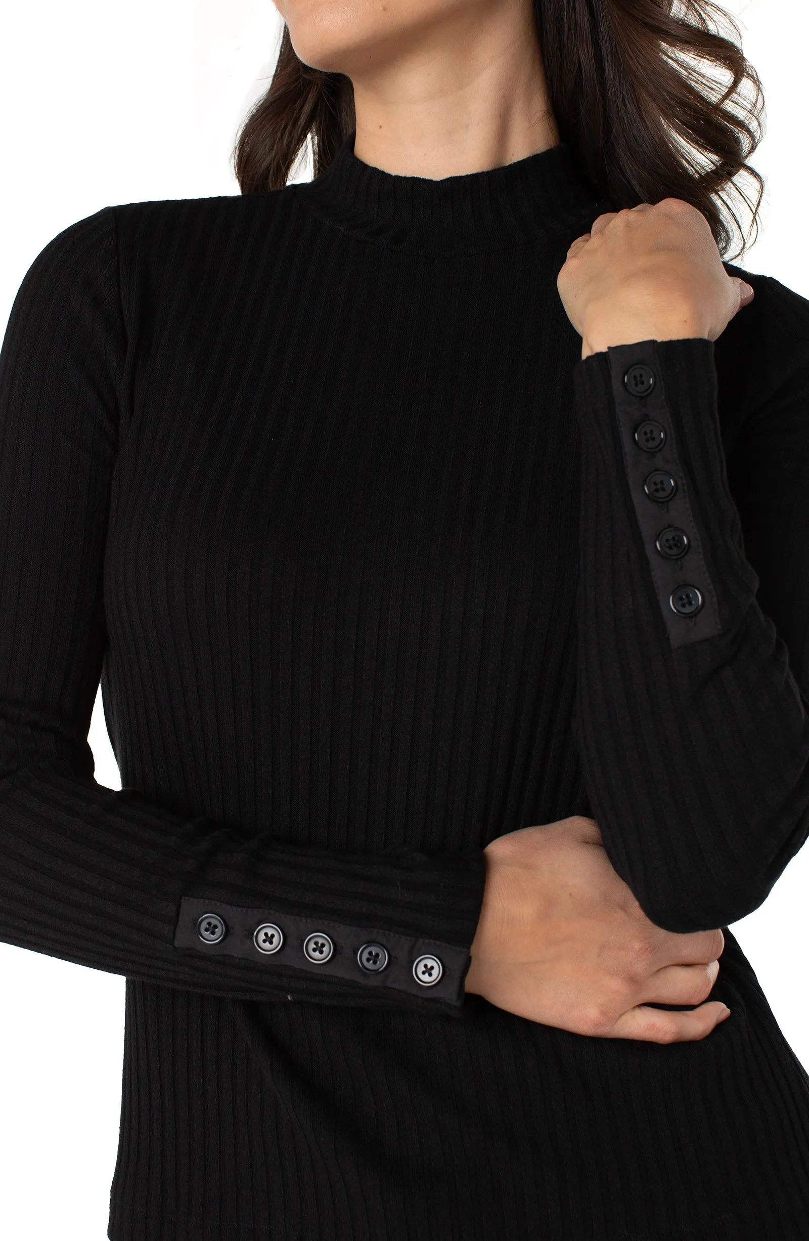 LONG SLEEVE MOCK NECK KNIT TOP W/ BUTTON DETAIL sold by Liverpool Jeans Company product image thumbnail 2