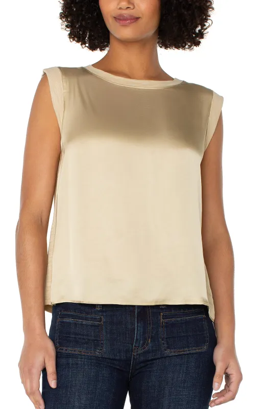 SLEEVELESS WOVEN TO KNIT TOP sold by Liverpool Jeans Company