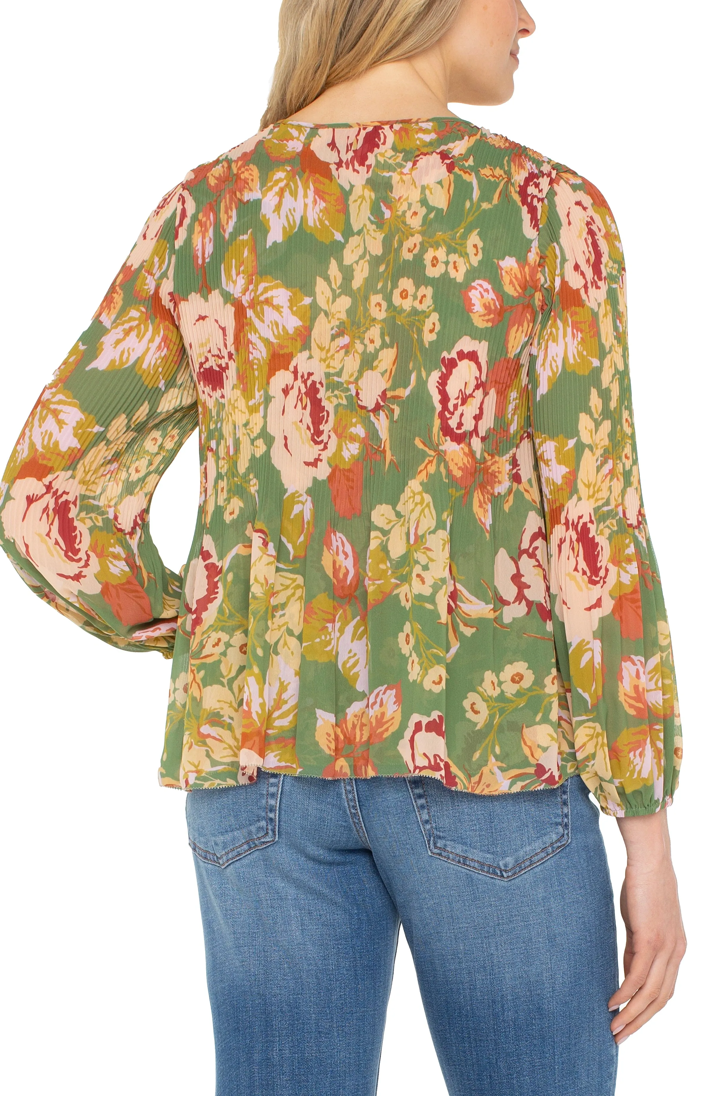 LONG SLEEVE V-NECK PLEATED TOP sold by Liverpool Jeans Company product image thumbnail 2