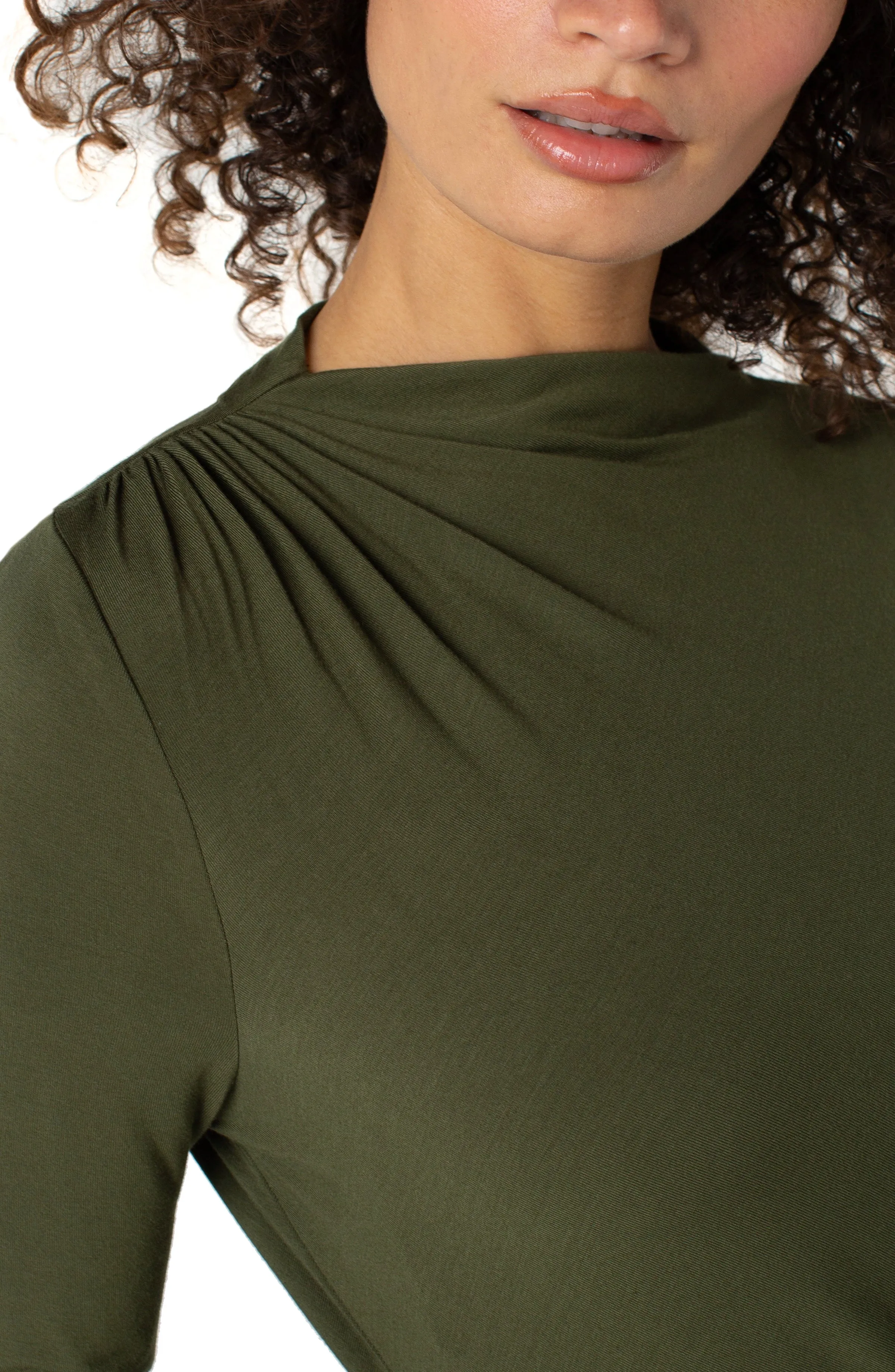 LONG SLEEVE MOCK NECK KNIT TOP W/ SHIRRING sold by Liverpool Jeans Company product image thumbnail 3