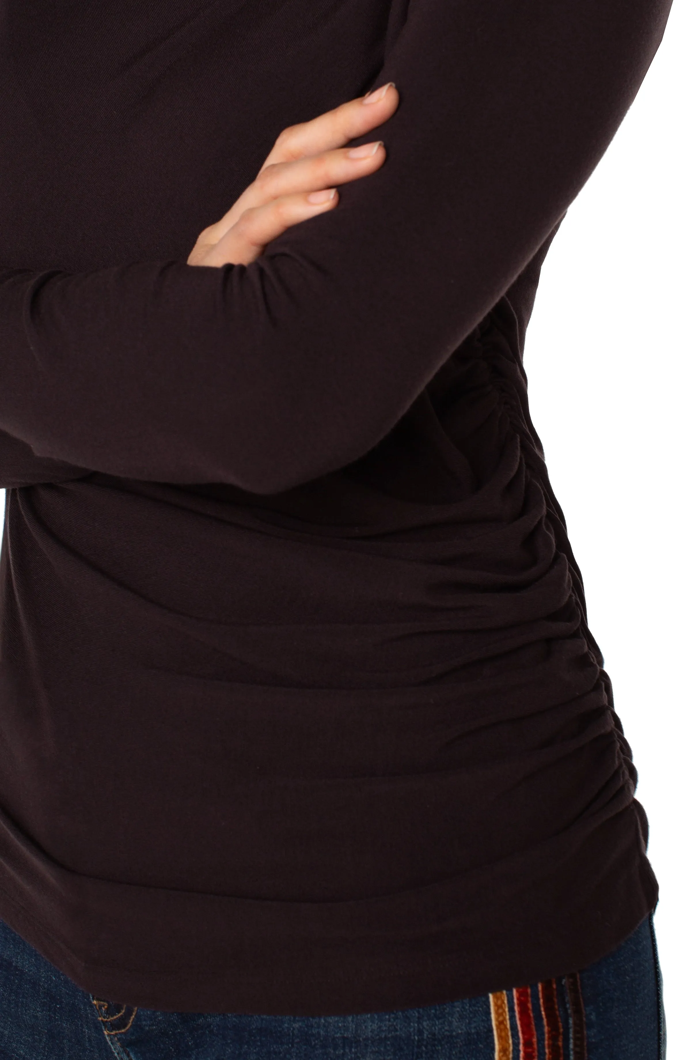 LONG SLEEVE MOCK NECK KNIT TOP W/ SHIRRING sold by Liverpool Jeans Company product image thumbnail 3