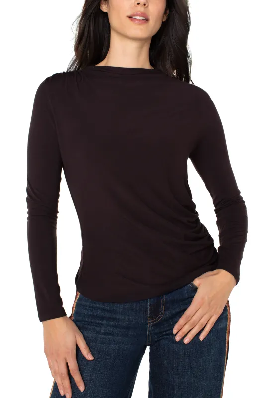 LONG SLEEVE MOCK NECK KNIT TOP W/ SHIRRING sold by Liverpool Jeans Company